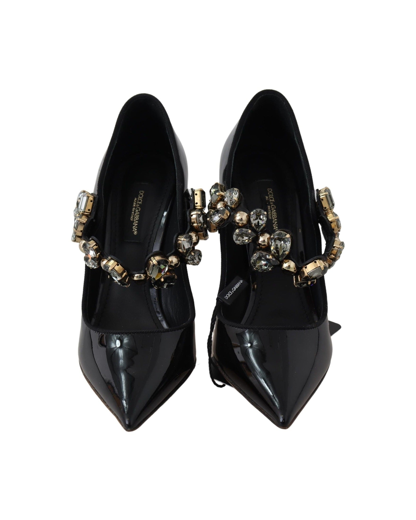 Dolce & Gabbana Black Leather Crystal Shoes Mary Jane Pumps Heels