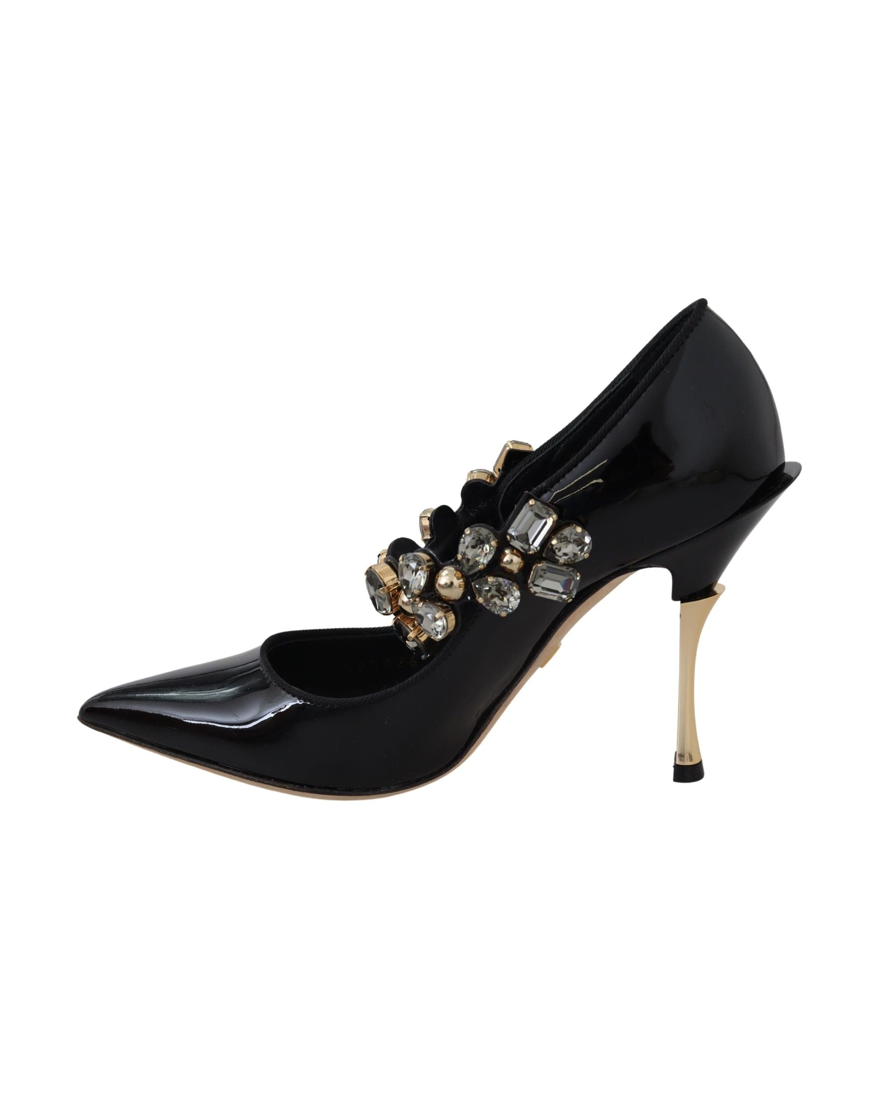 Dolce & Gabbana Black Leather Crystal Shoes Mary Jane Pumps Heels
