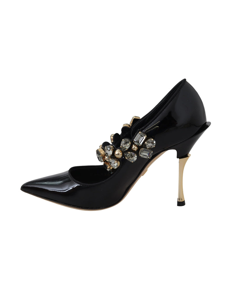 Dolce & Gabbana Black Leather Crystal Shoes Mary Jane Pumps Glam Steals