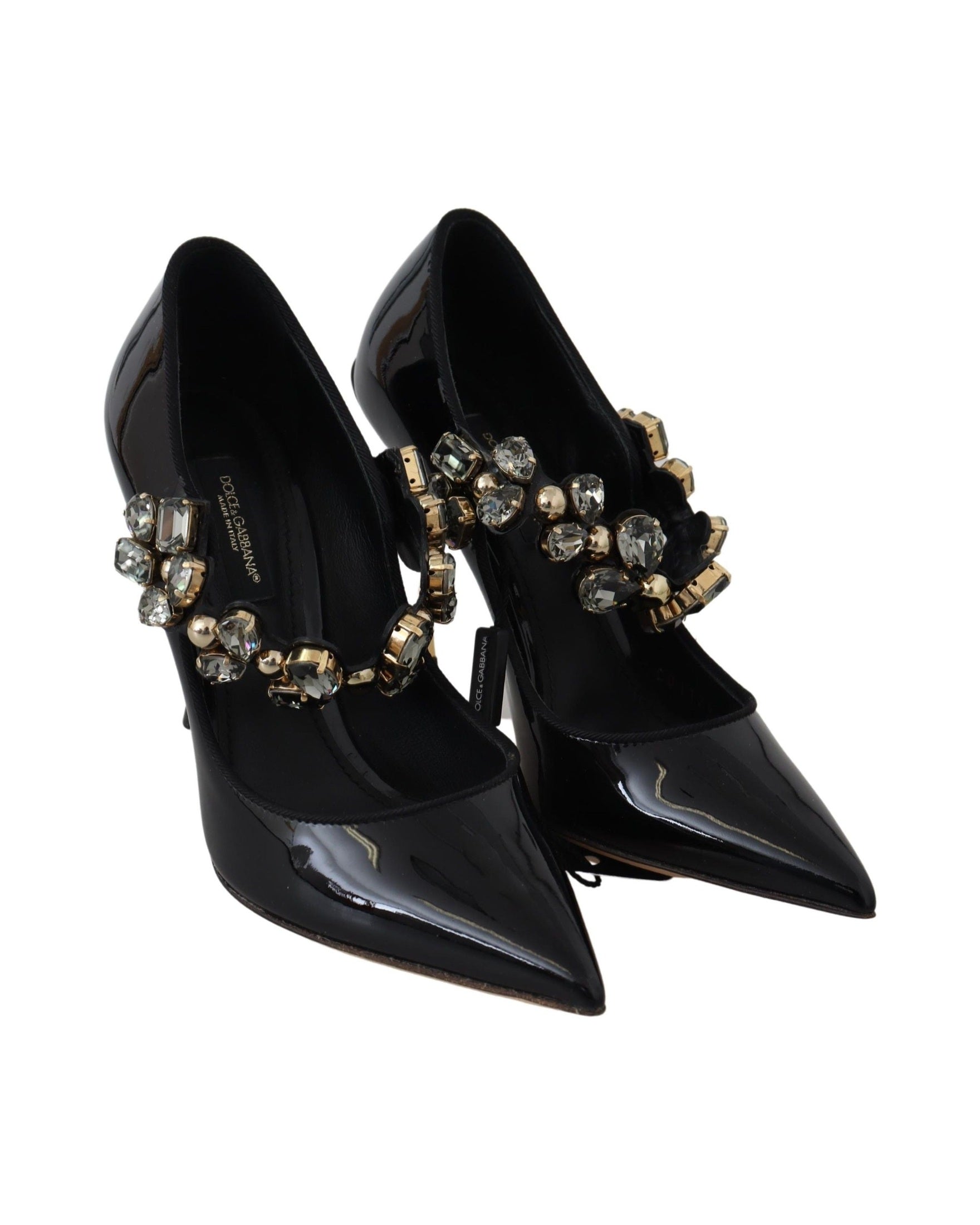 Dolce & Gabbana Black Leather Crystal Shoes Mary Jane Pumps Heels