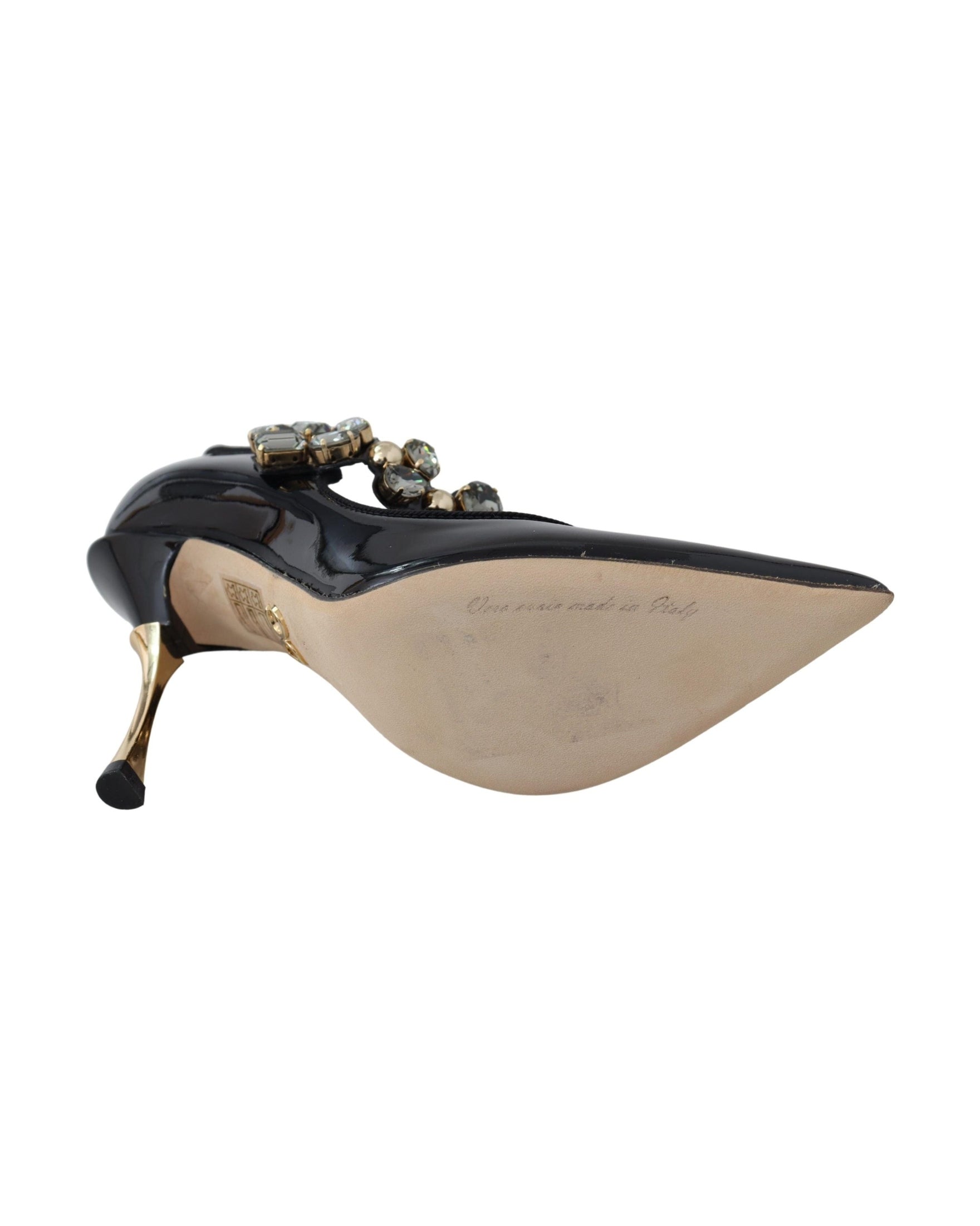 Dolce & Gabbana Black Leather Crystal Shoes Mary Jane Pumps Heels