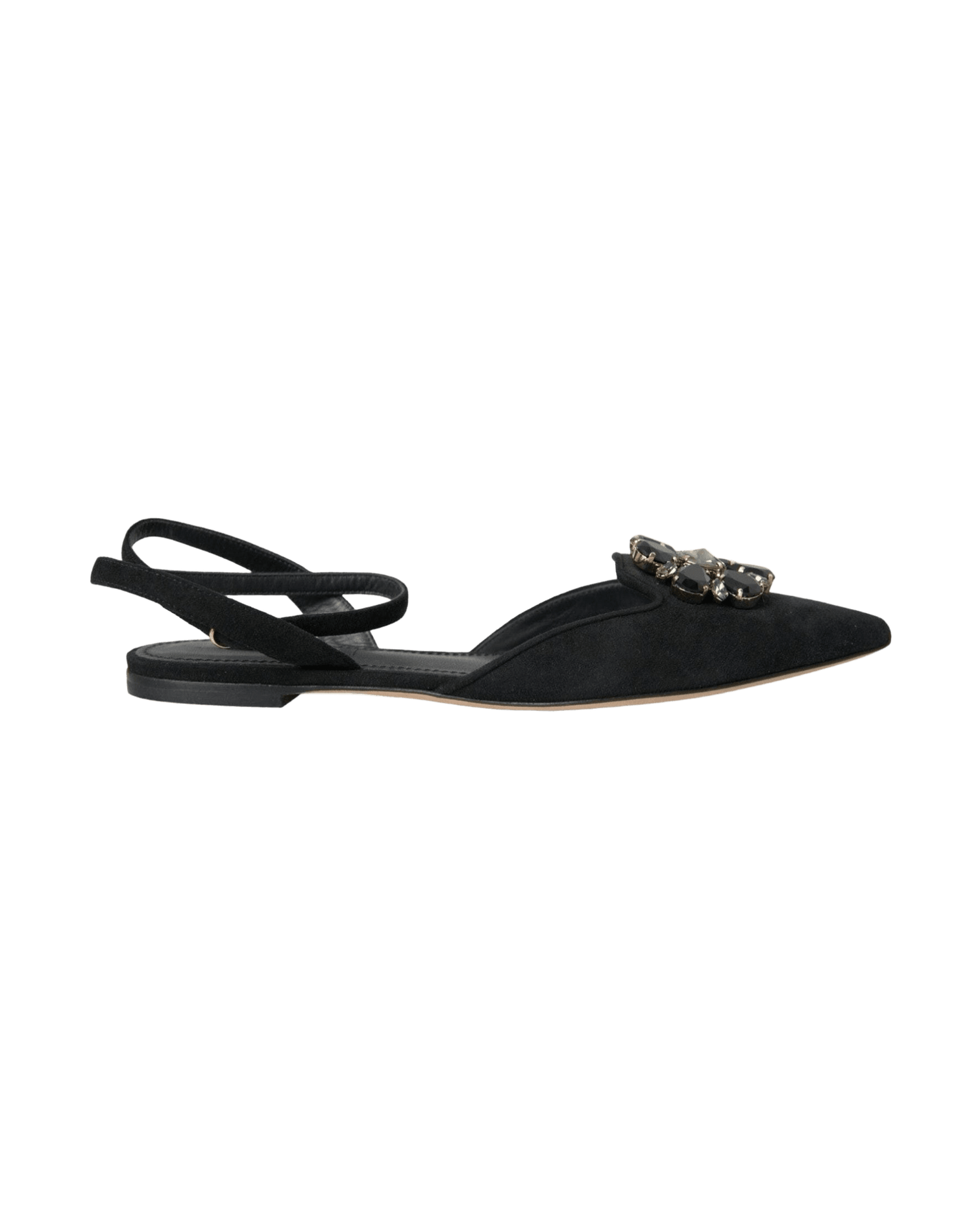 Dolce & Gabbana Black Leather Crystal Slingback Sandals Shoes Glam Steals