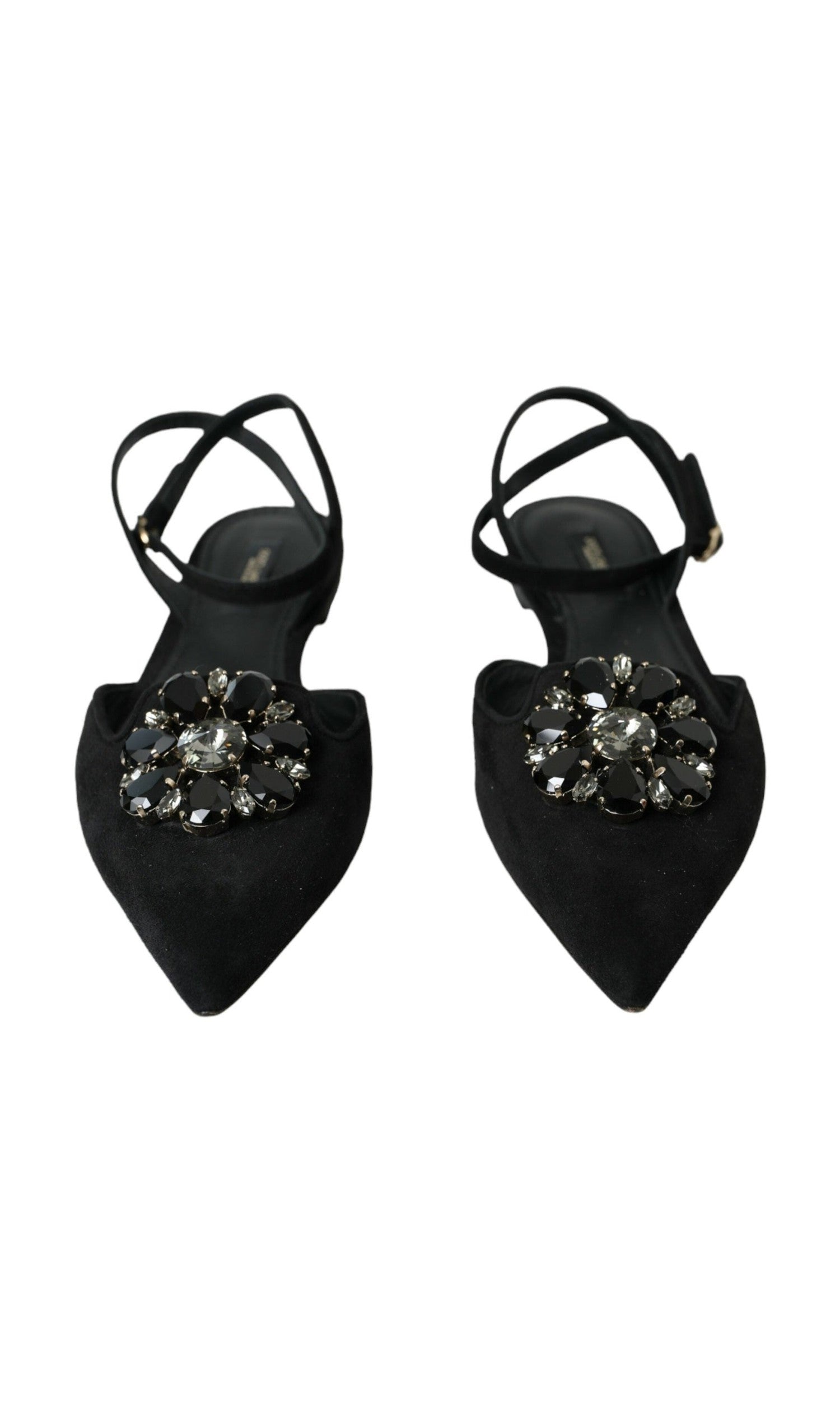 Dolce & Gabbana Black Leather Crystal Slingback Sandals Shoes Glam Steals