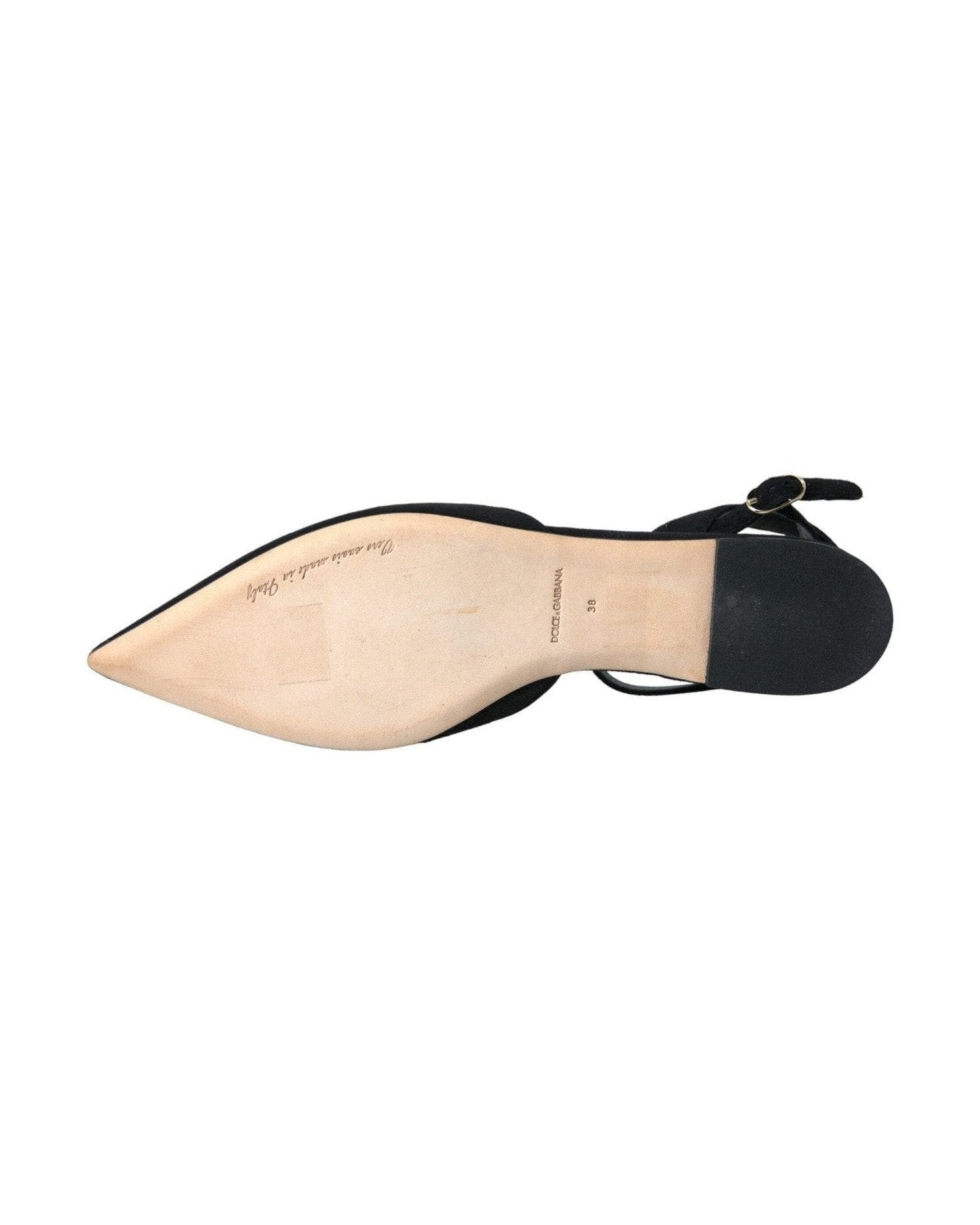 Dolce & Gabbana Black Leather Crystal Slingback Sandals Shoes Glam Steals