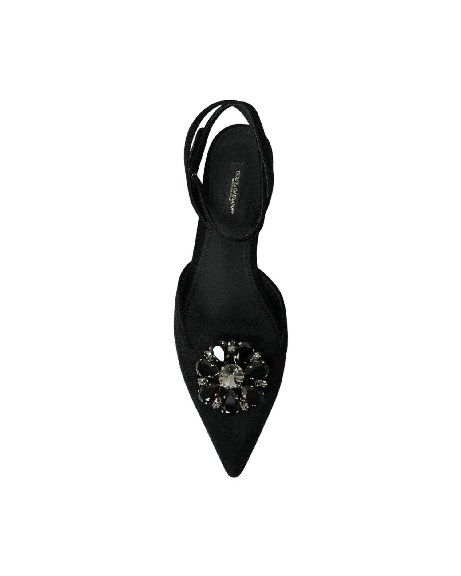 Dolce & Gabbana Black Leather Crystal Slingback Sandals Shoes Glam Steals