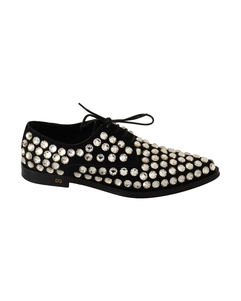 Dolce & Gabbana Black Leather Crystals Lace Up Formal Shoes Glam Steals