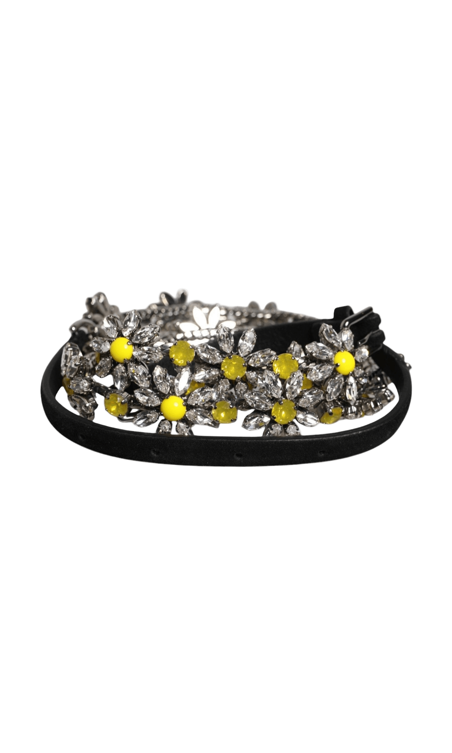 Dolce & Gabbana Black Leather Daisy Crystal Embellish Waist Belt Glam Steals