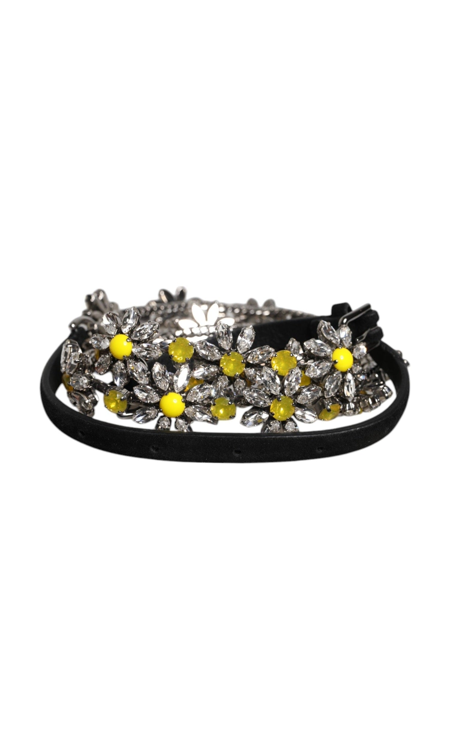 Dolce & Gabbana Black Leather Daisy Crystal Embellish Waist Belt Glam Steals