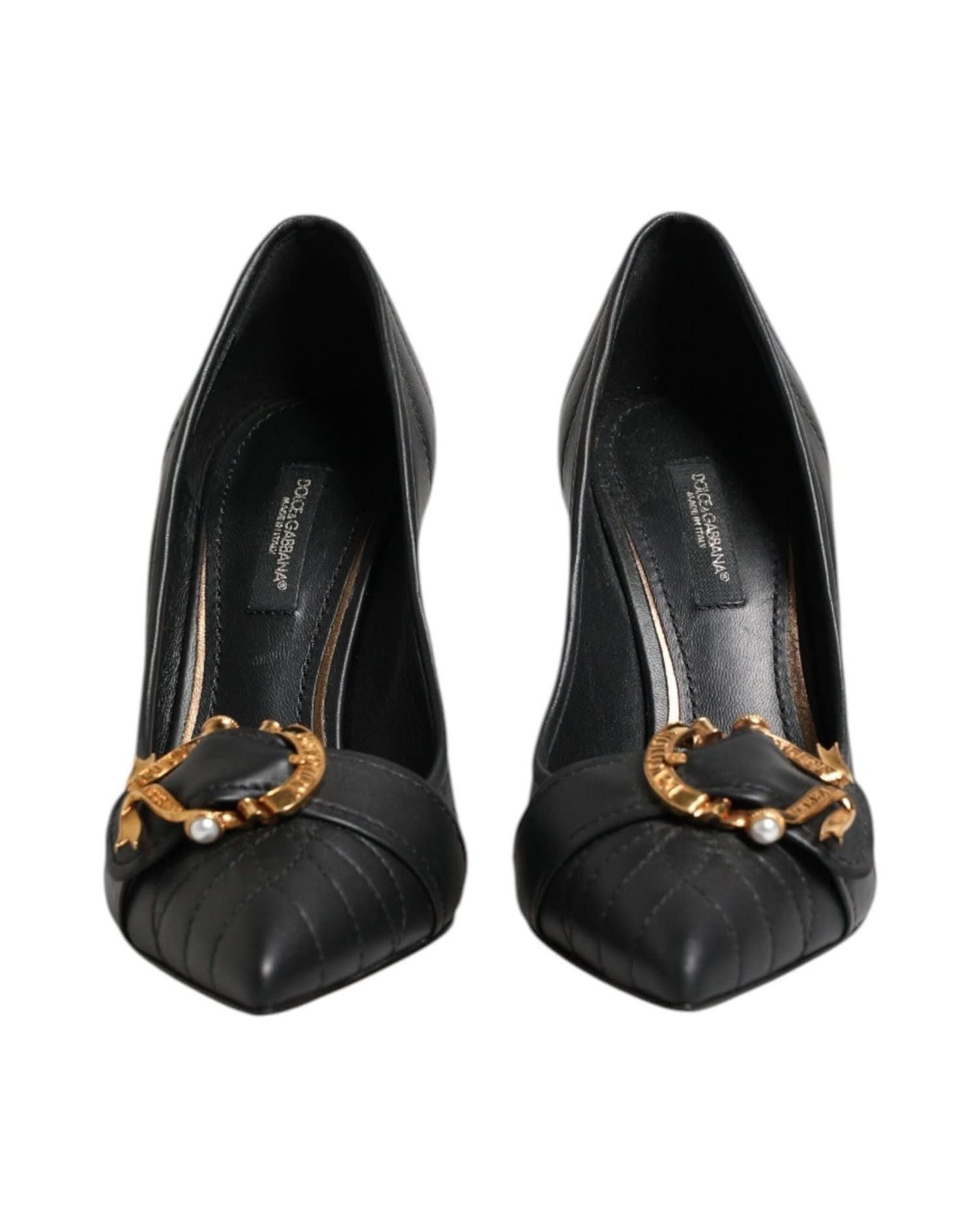 Dolce & Gabbana Black Leather Devotion Heels Pumps Shoes Heels