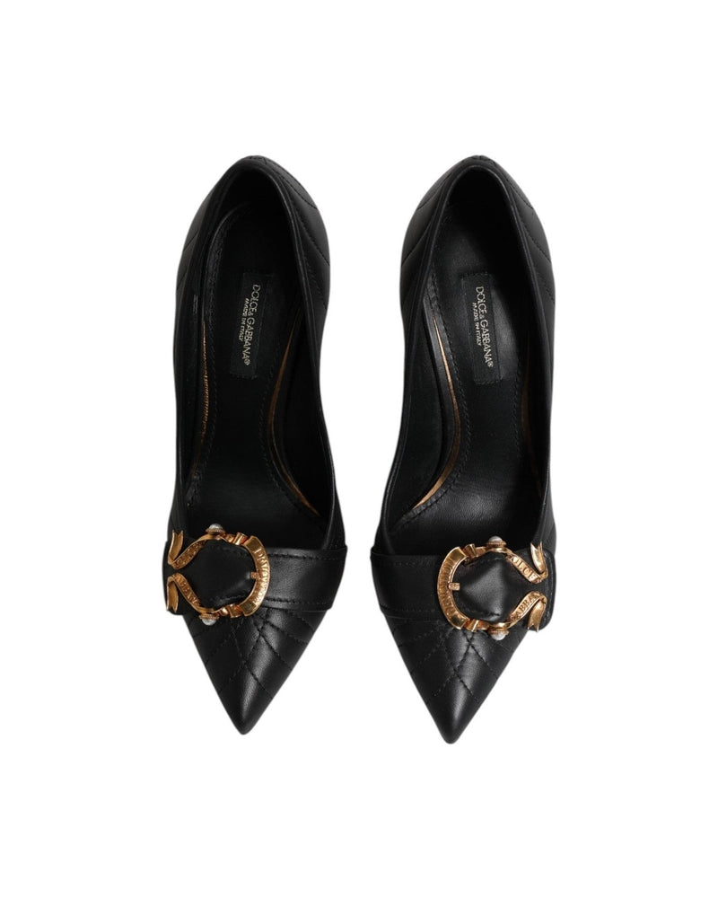 Dolce & Gabbana Black Leather Devotion Heels Pumps Shoes Heels
