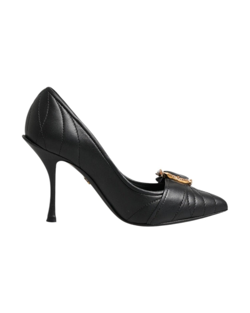 Dolce & Gabbana Black Leather Devotion Heels Pumps Shoes Heels
