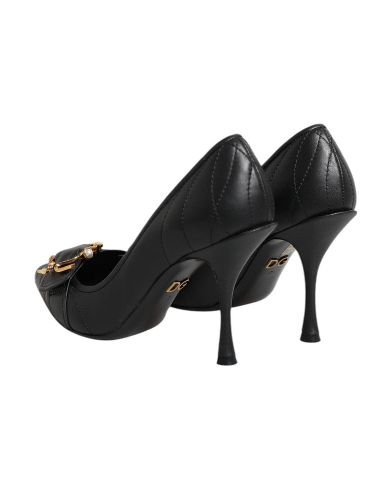 Dolce & Gabbana Black Leather Devotion Heels Pumps Shoes Glam Steals