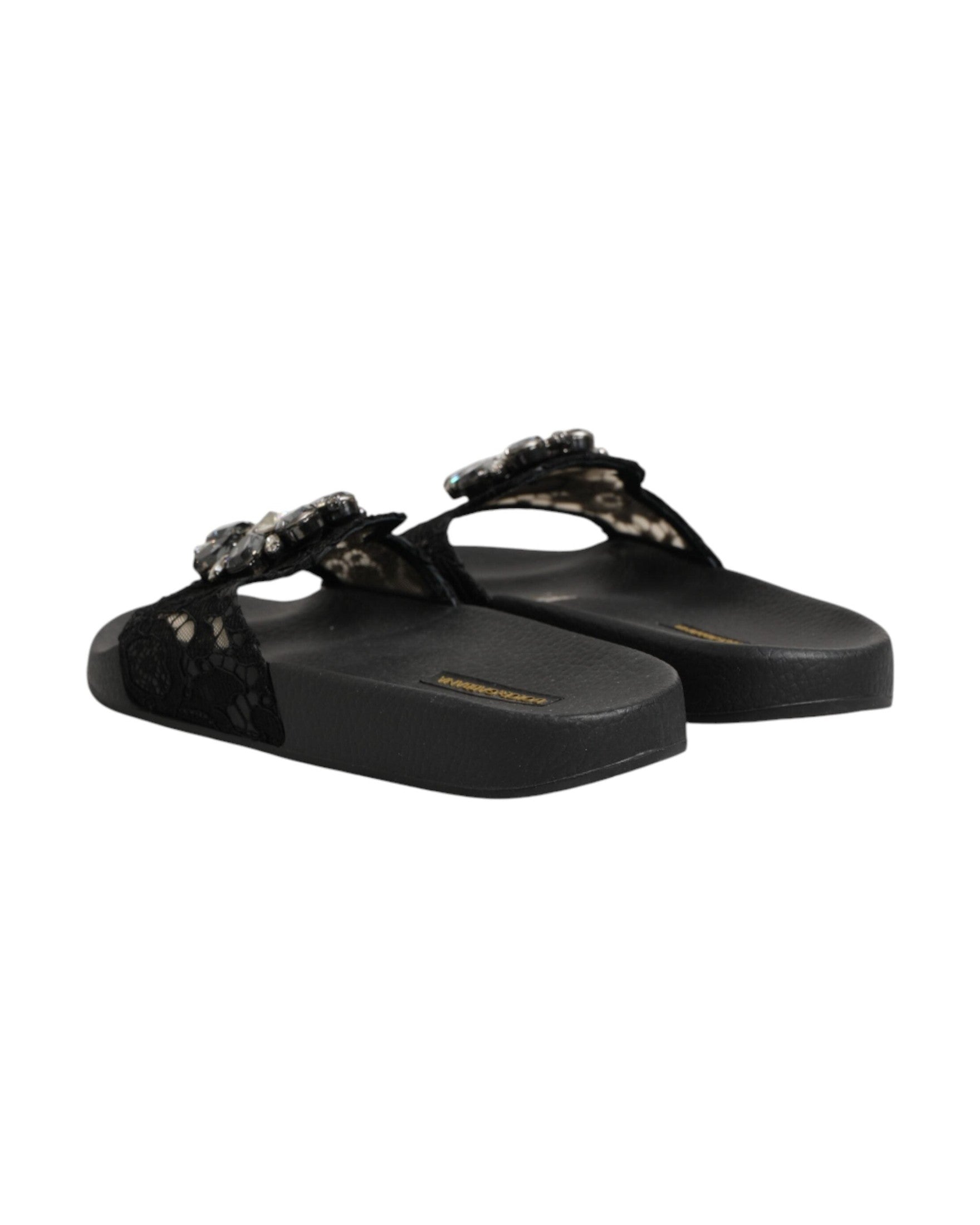 Dolce & Gabbana Black Leather Devotion Matelassé Slides Shoes Glam Steals