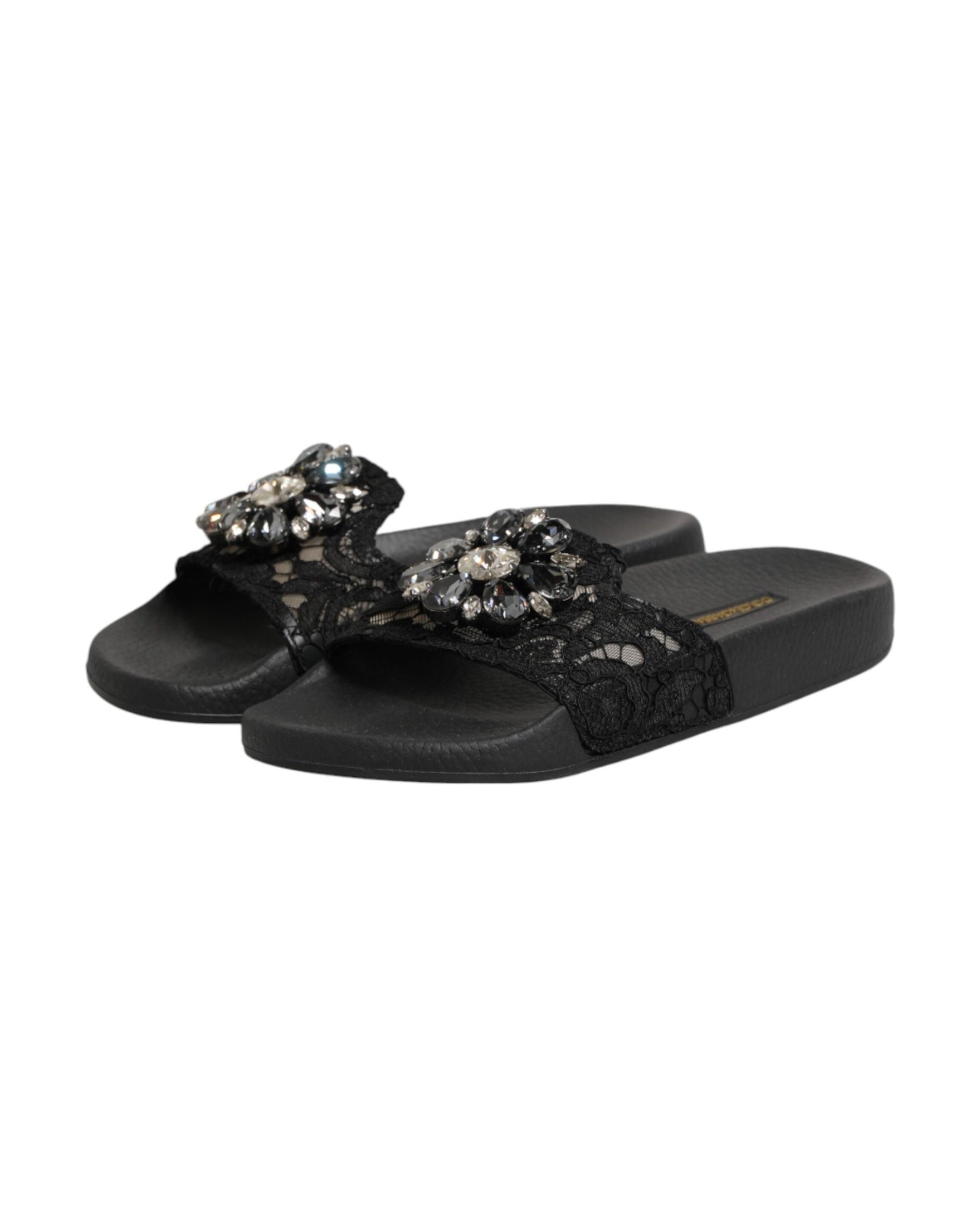 Dolce & Gabbana Black Leather Devotion Matelassé Slides Shoes Glam Steals