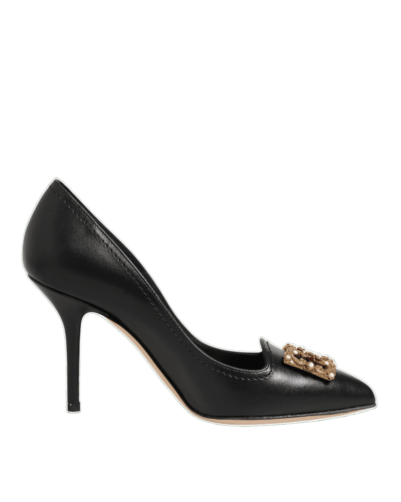Dolce & Gabbana Black Leather Dg Amore Heels Pumps Shoes Glam Steals