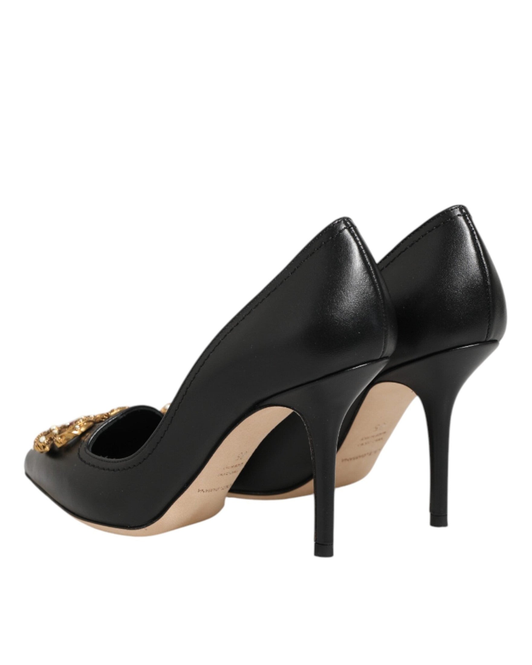 Dolce & Gabbana Black Leather Dg Amore Heels Pumps Shoes Heels