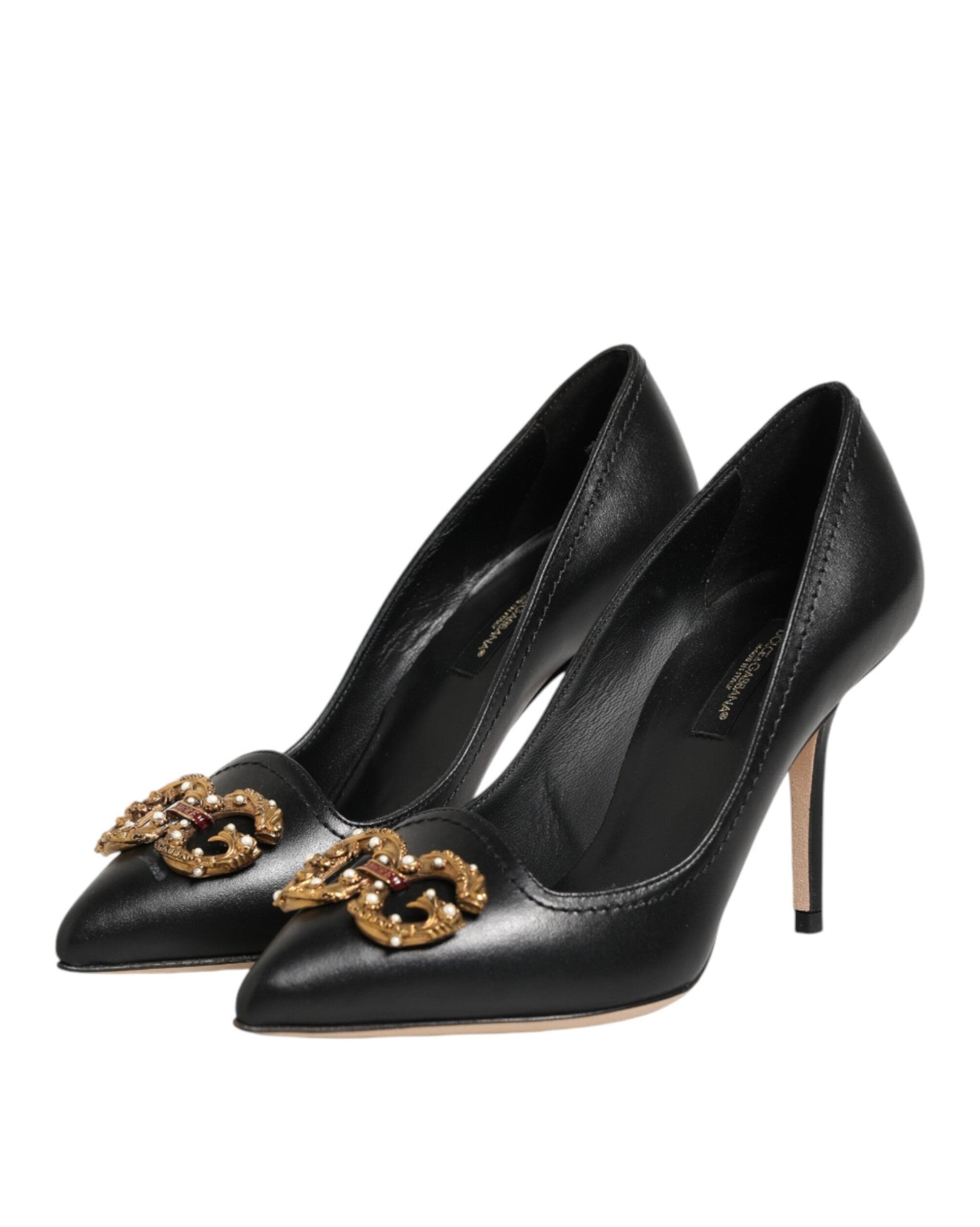 Dolce & Gabbana Black Leather Dg Amore Heels Pumps Shoes Heels