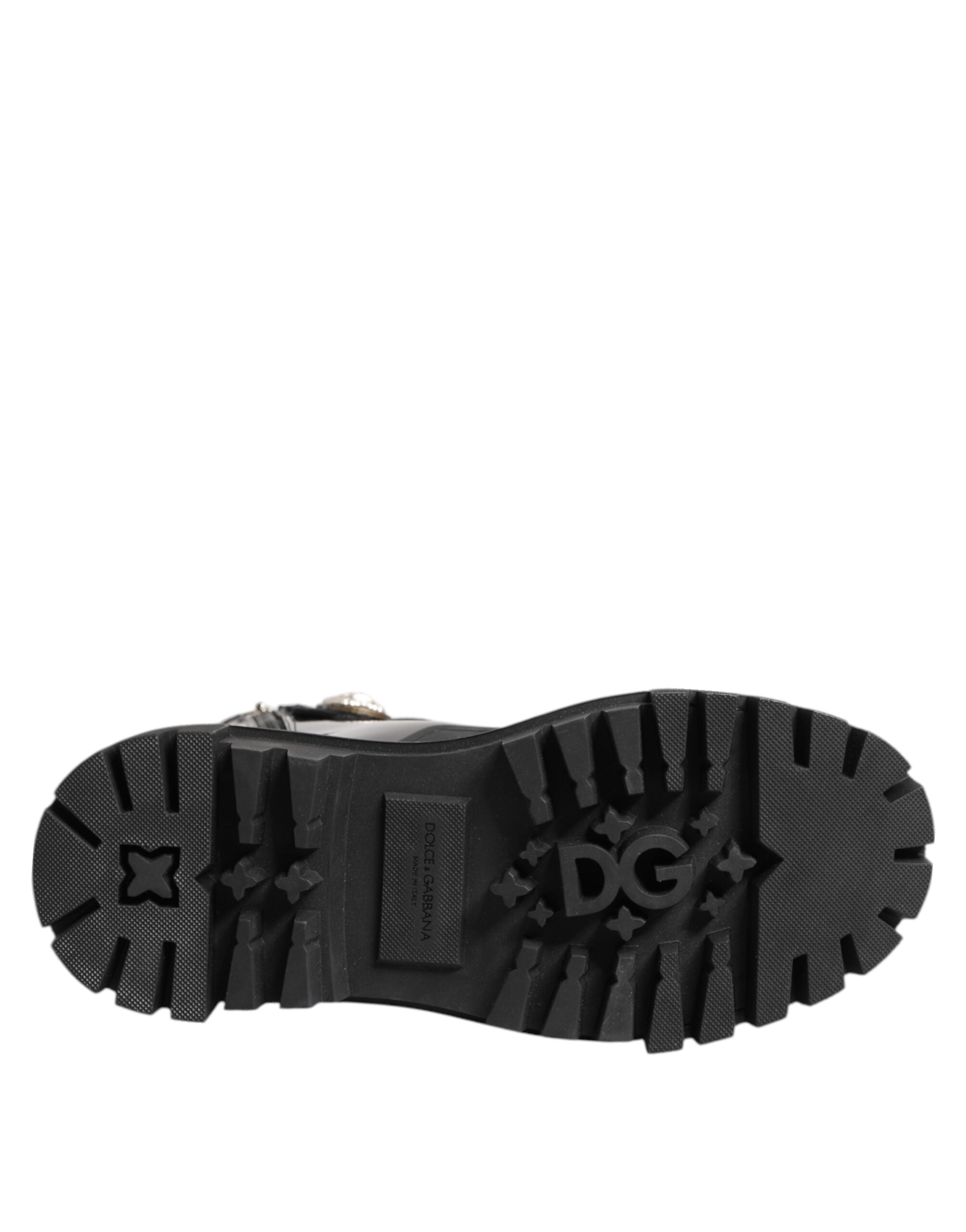Dolce & Gabbana Black Leather Dg Logo Combat Ankle Boots Shoes Glam Steals