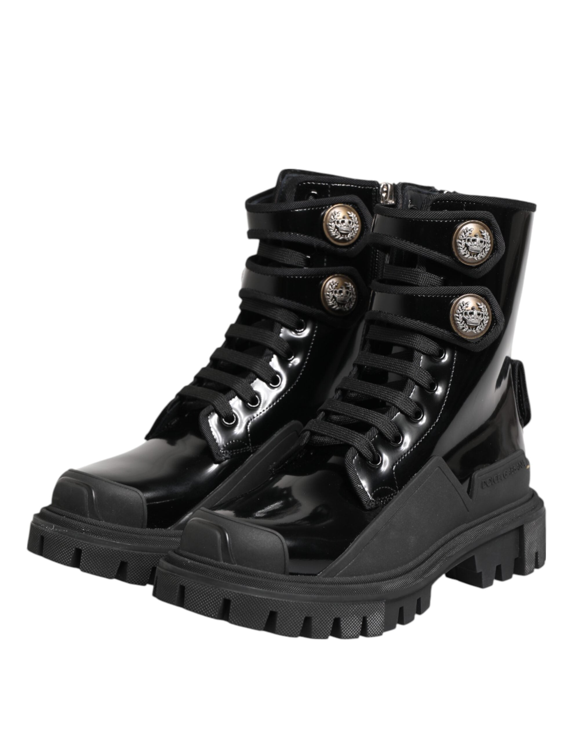Dolce & Gabbana Black Leather Dg Logo Combat Ankle Boots Shoes Glam Steals