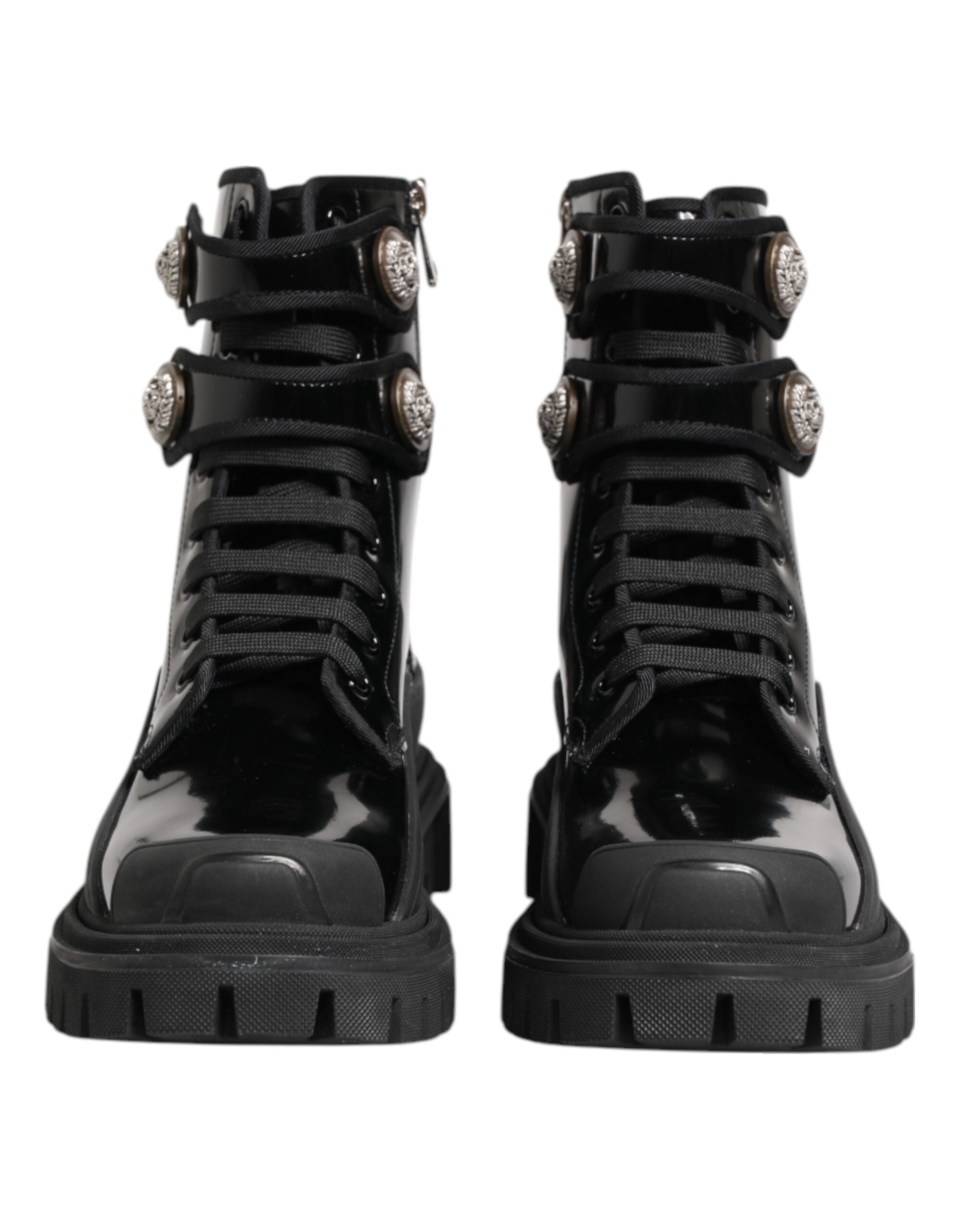 Dolce & Gabbana Black Leather Dg Logo Combat Ankle Boots Shoes Glam Steals