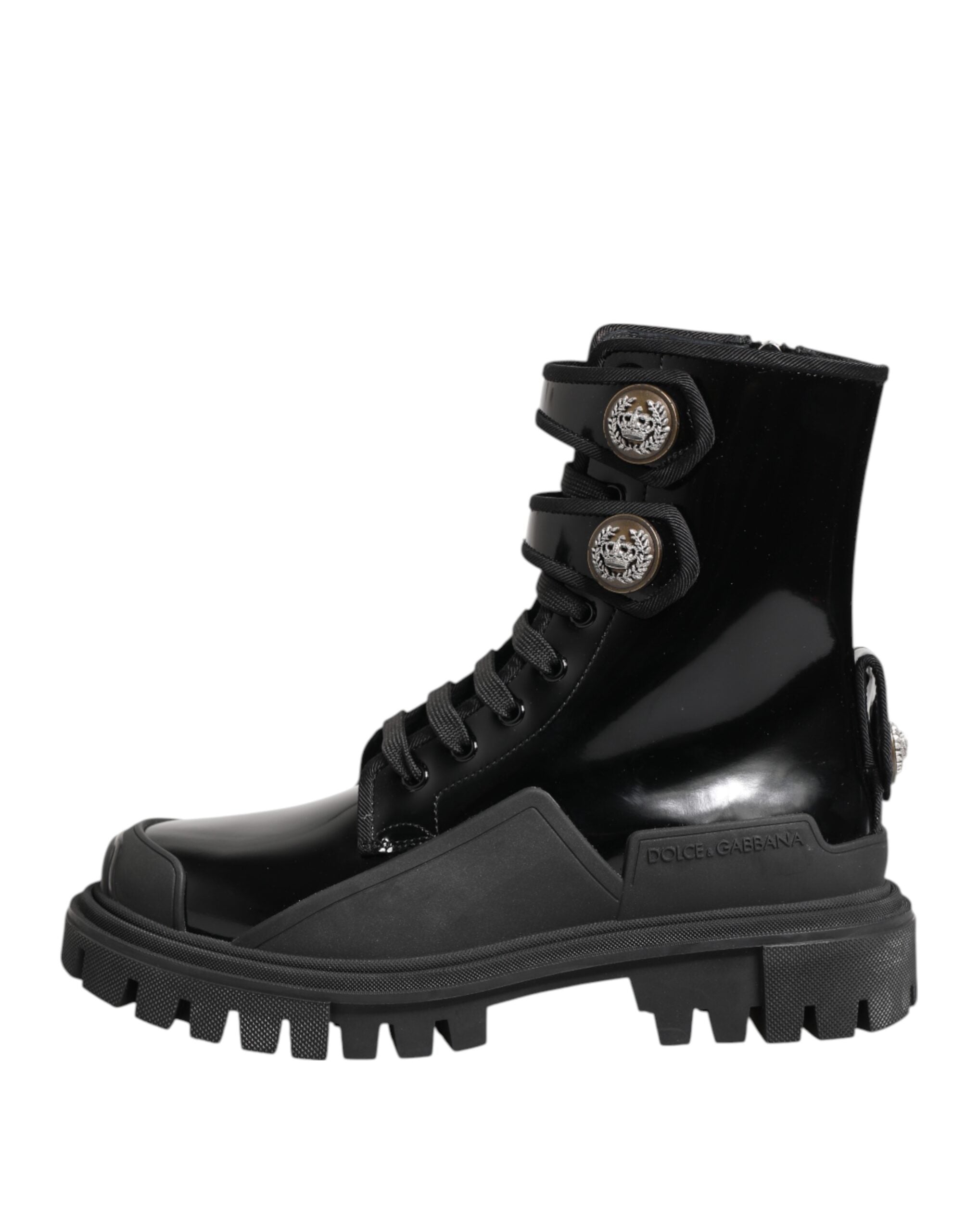 Dolce & Gabbana Black Leather Dg Logo Combat Ankle Boots Shoes Glam Steals