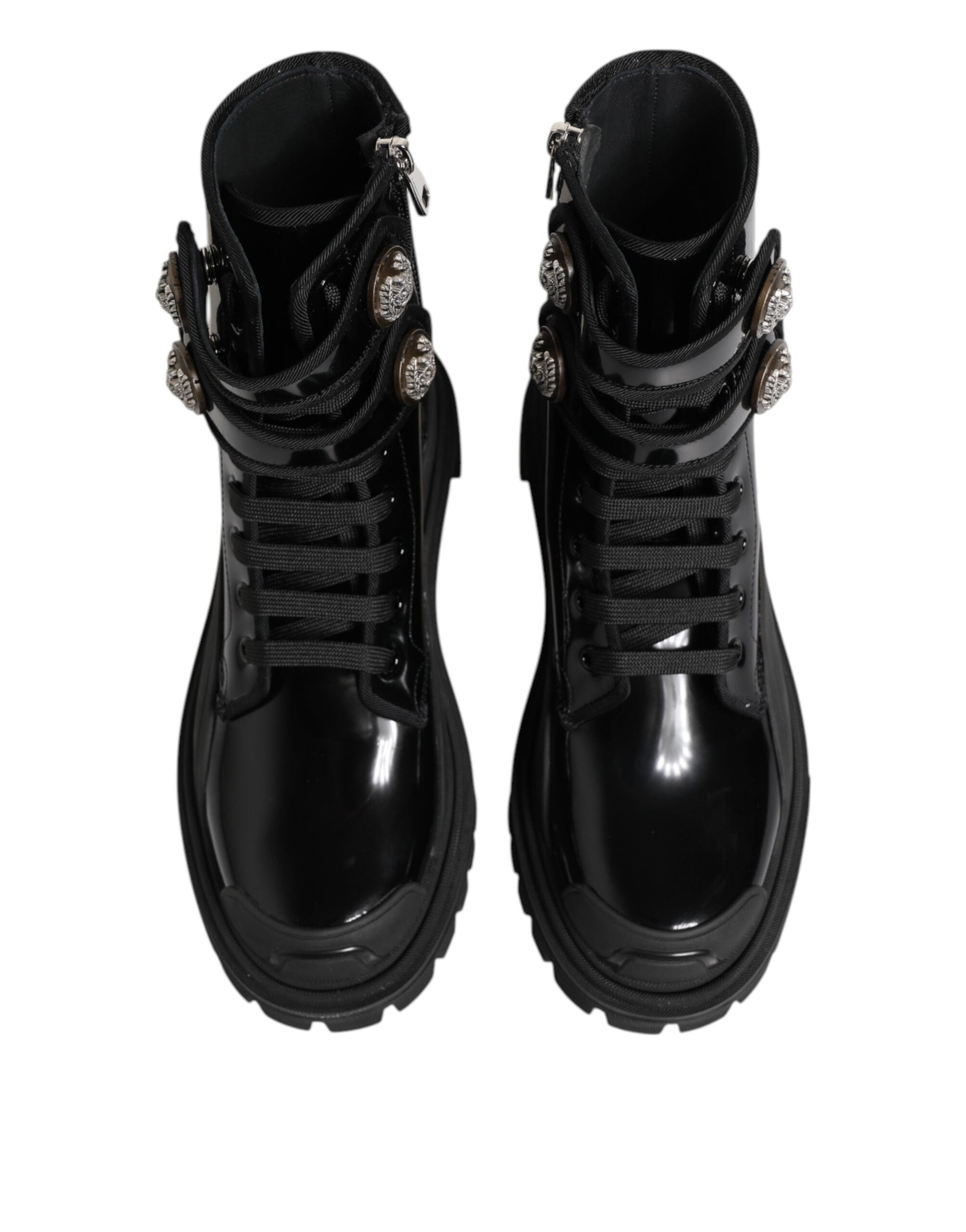 Dolce & Gabbana Black Leather Dg Logo Combat Ankle Boots Shoes Glam Steals