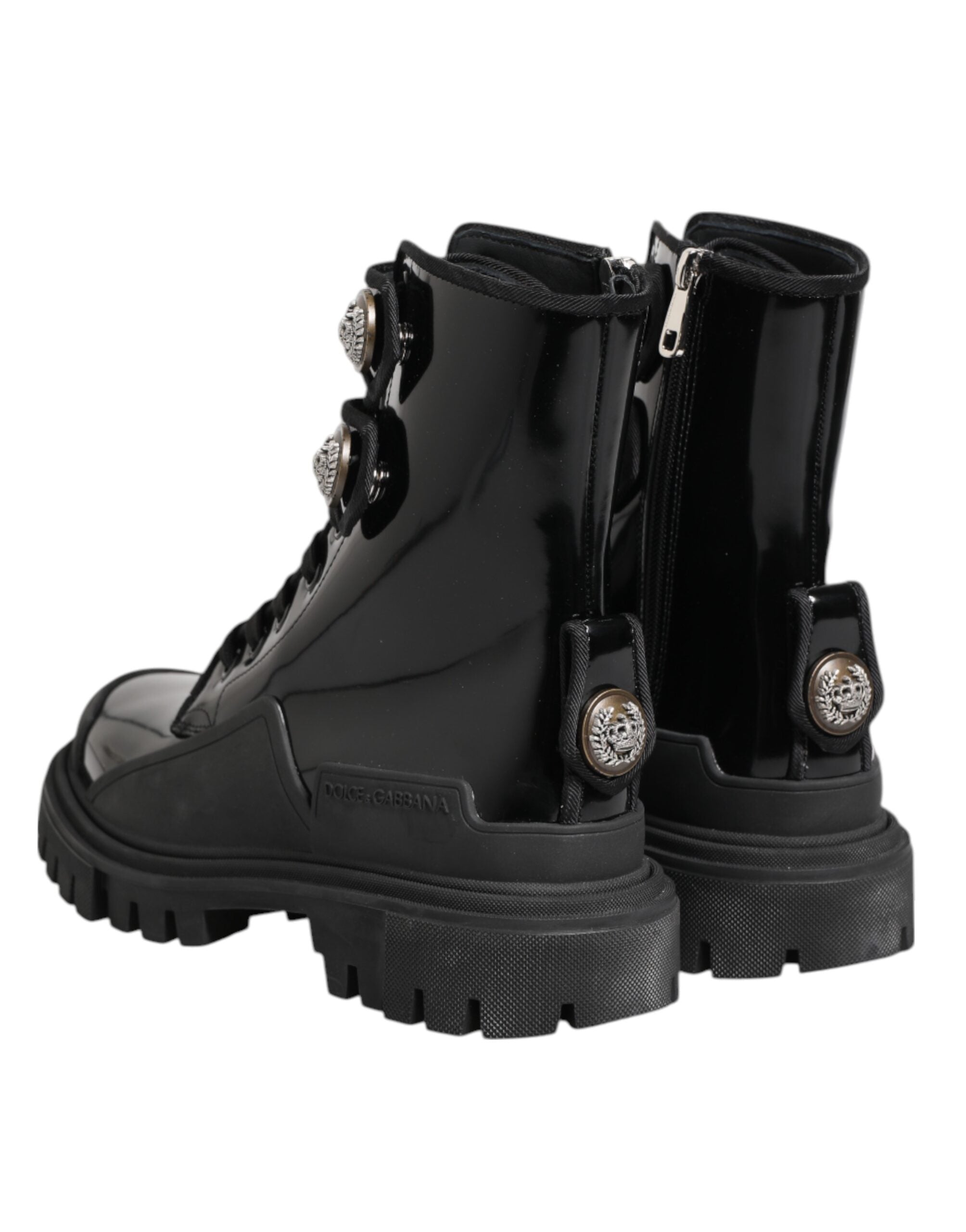 Dolce & Gabbana Black Leather Dg Logo Combat Ankle Boots Shoes Glam Steals