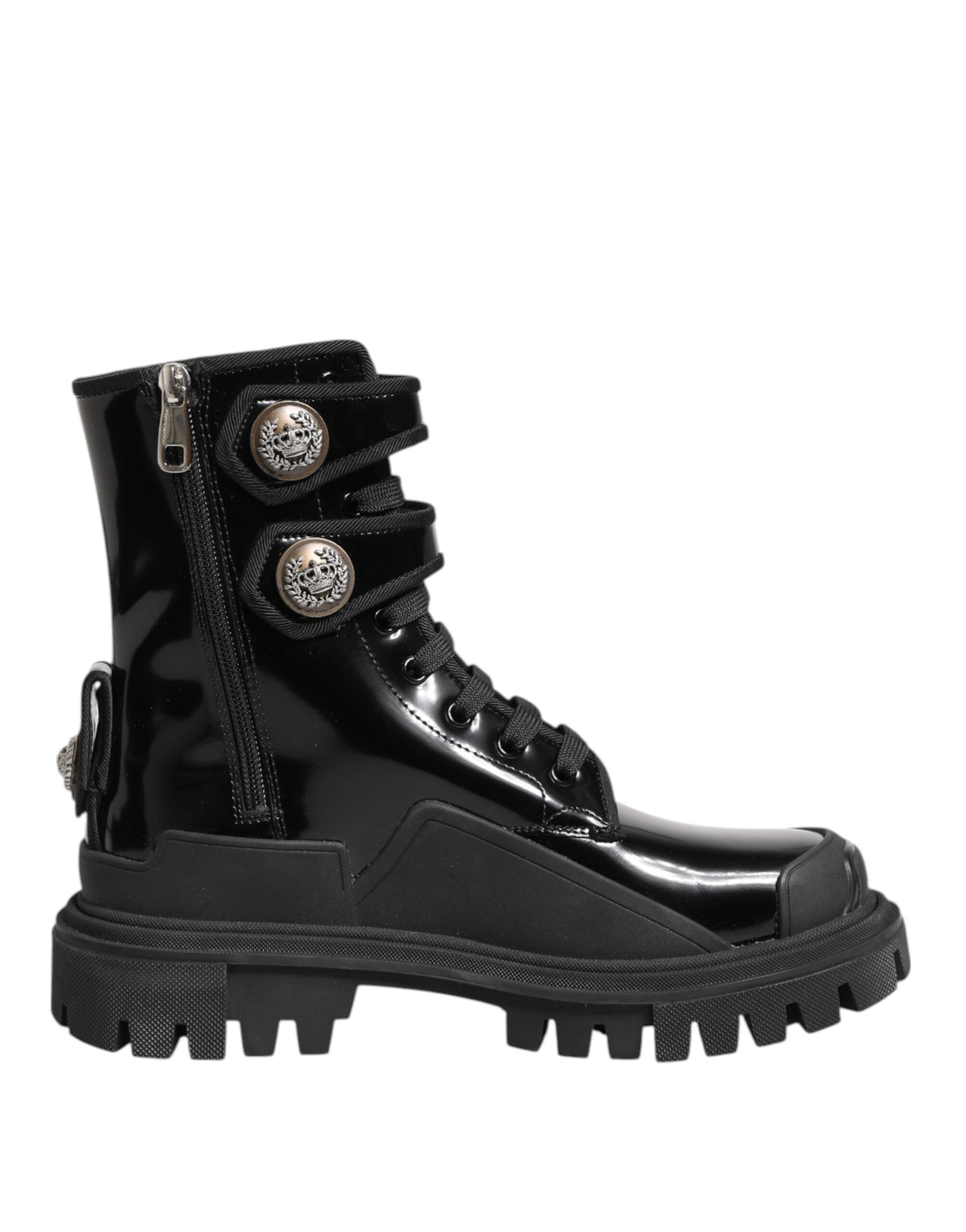 Dolce & Gabbana Black Leather Dg Logo Combat Ankle Boots Shoes Glam Steals