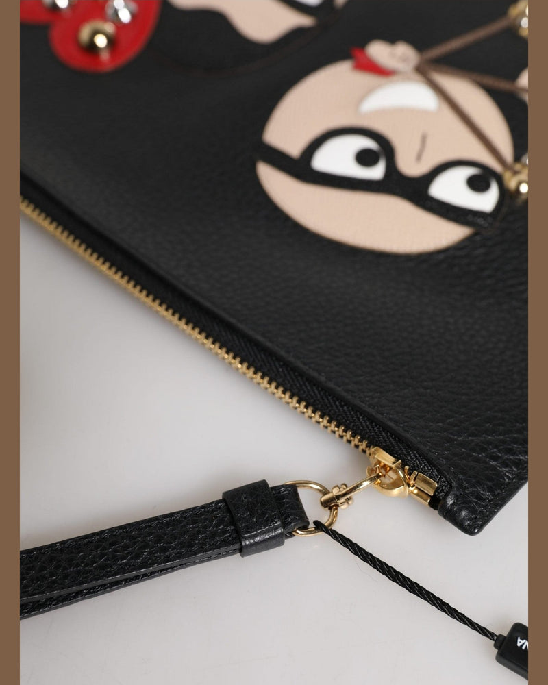 Dolce & Gabbana Black Leather #Dgfamily Embellished Clutch Bag Clutch Bags