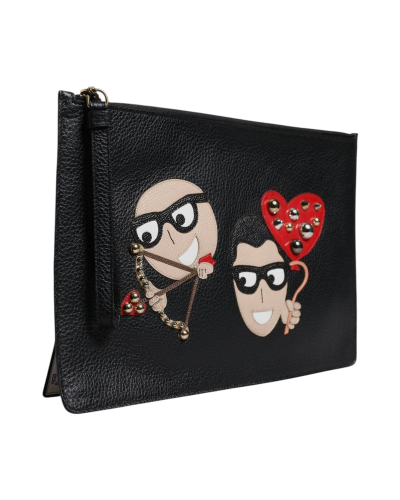 Dolce & Gabbana Black Leather #Dgfamily Embellished Clutch Bag Clutch Bags