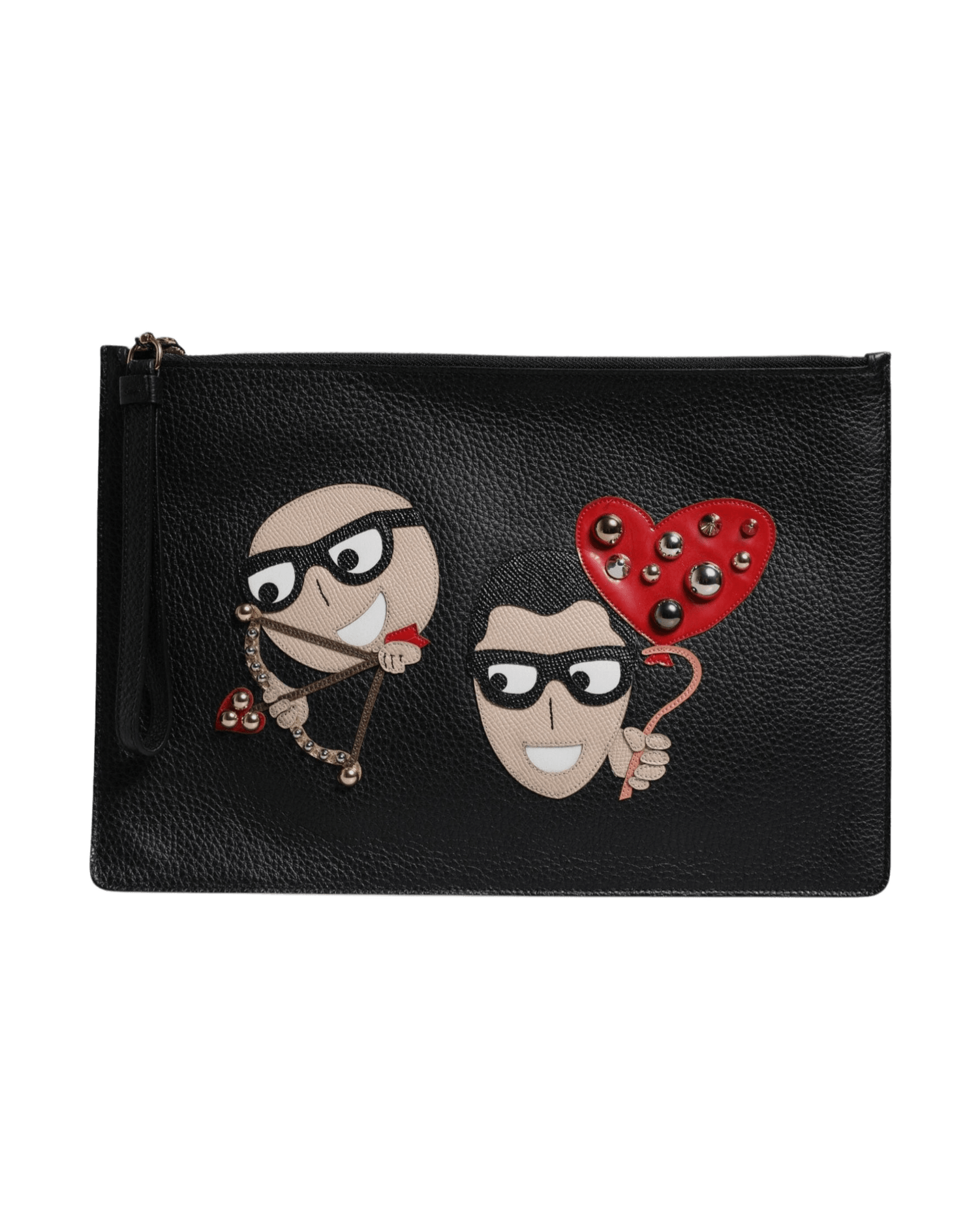Dolce & Gabbana Black Leather #Dgfamily Embellished Clutch Bag Clutch Bags