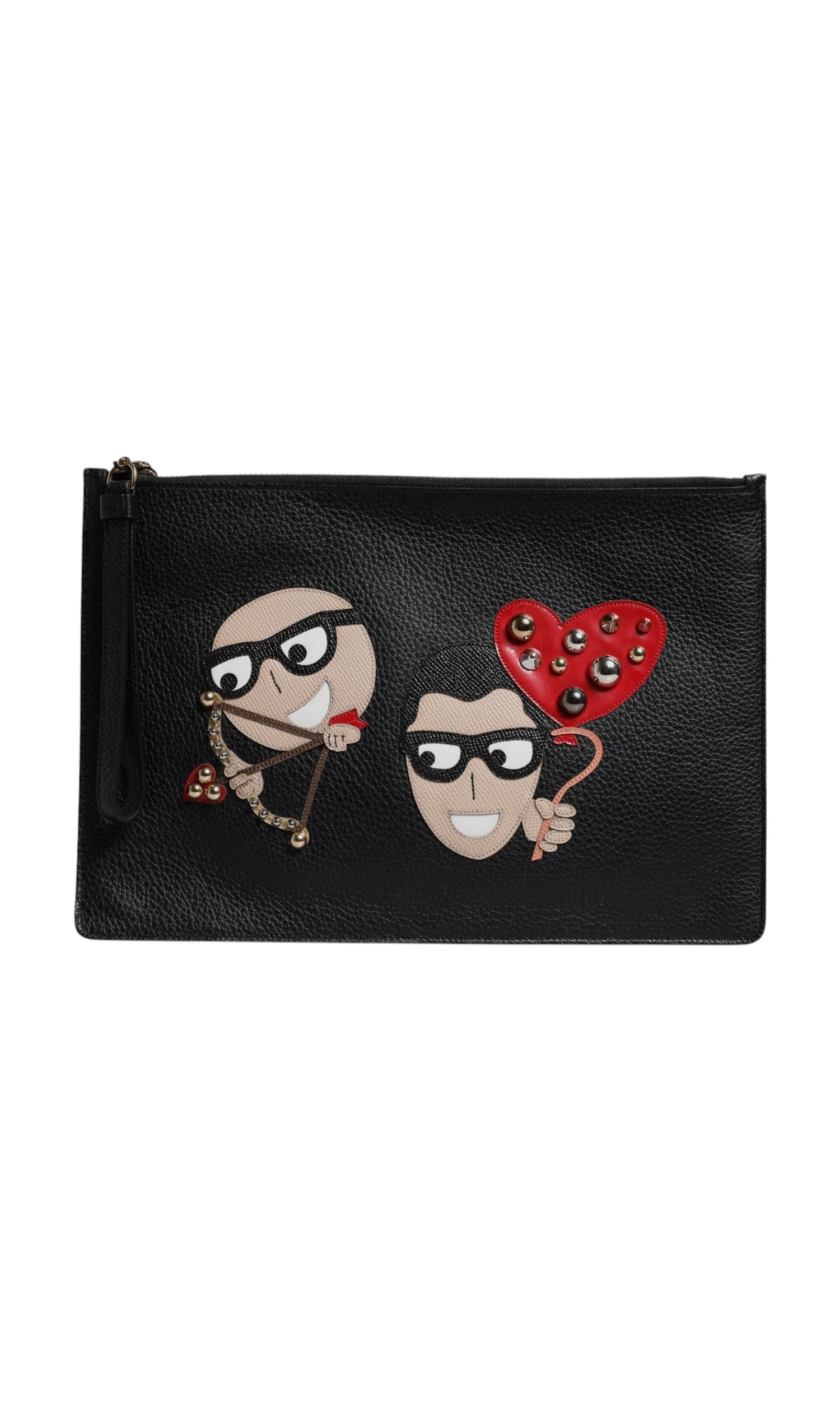 Dolce & Gabbana Black Leather #Dgfamily Embellished Clutch Bag Glam Steals