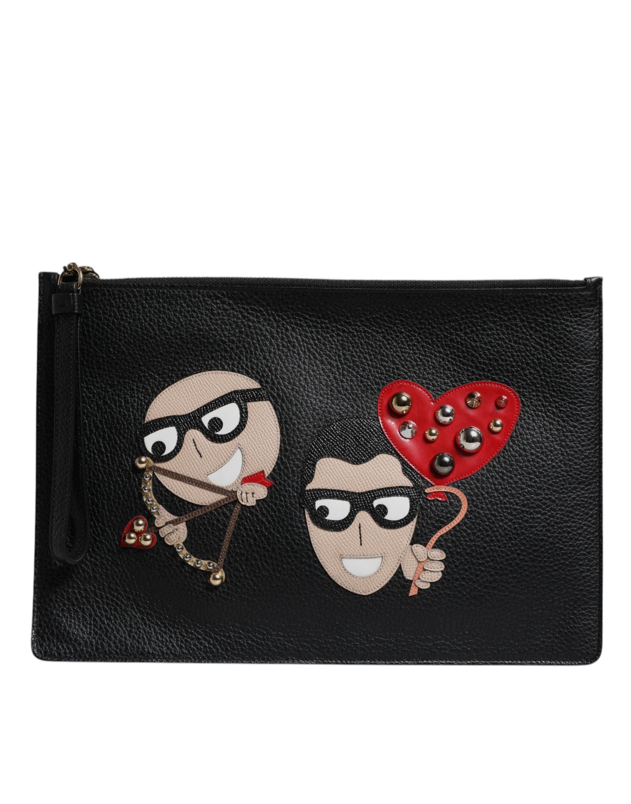 Dolce & Gabbana Black Leather #Dgfamily Embellished Clutch Bag Glam Steals