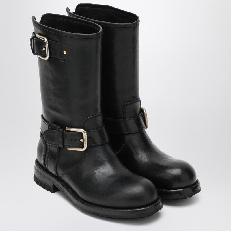 Dolce & Gabbana Black Leather Dolce&gabbana Boot with Buckles Glam Steals