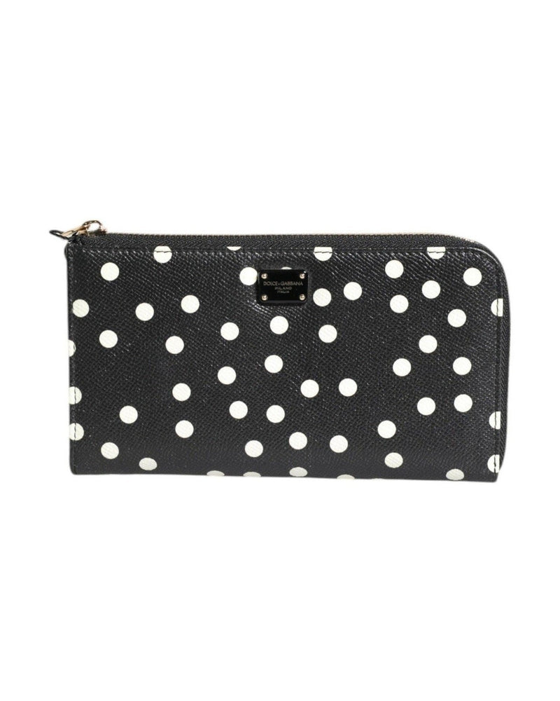 Dolce & Gabbana Black Leather White Dotted Zip Around Continental Wallet Glam Steals