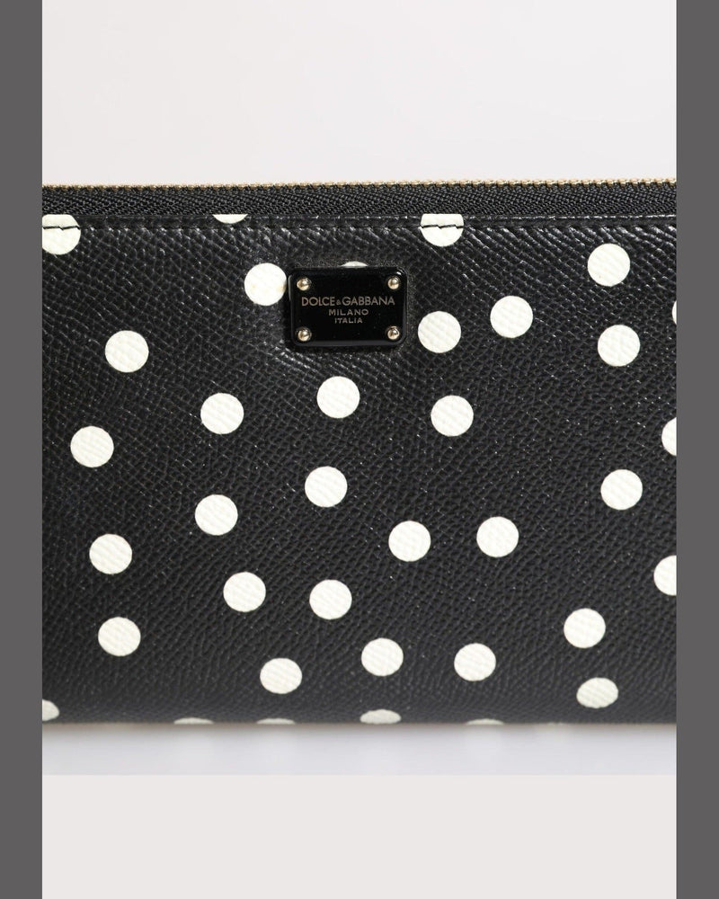Dolce & Gabbana Black Leather White Dotted Zip Around Continental Wallet Glam Steals