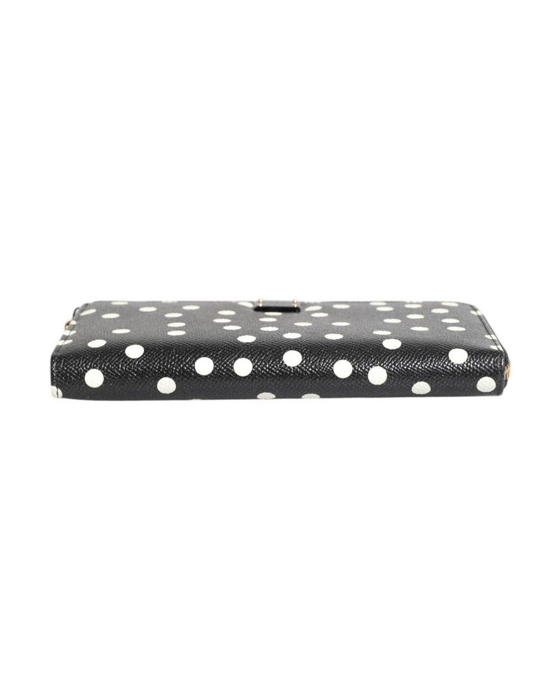 Dolce & Gabbana Black Leather White Dotted Zip Around Continental Wallet Glam Steals