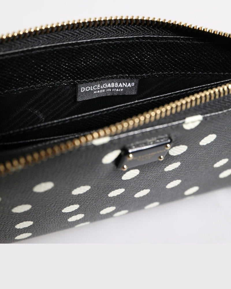 Dolce & Gabbana Black Leather White Dotted Zip Around Continental Wallet Glam Steals