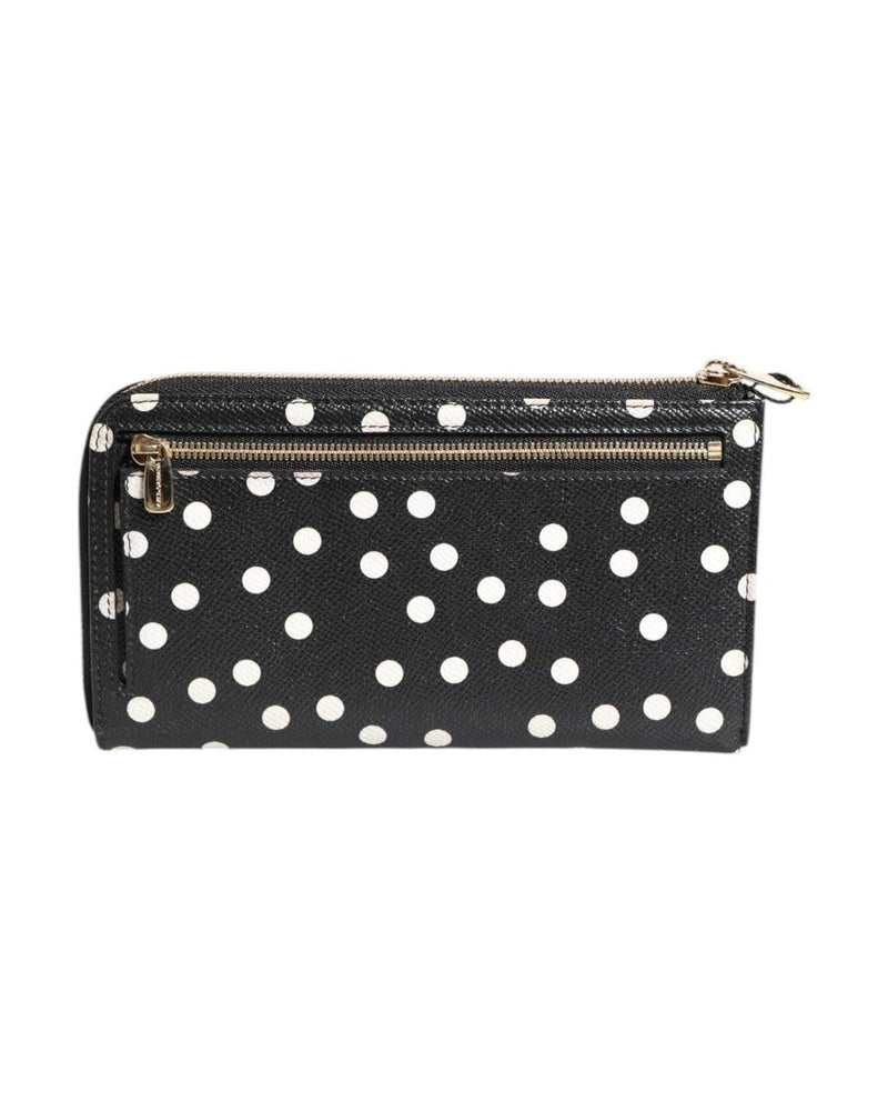 Dolce & Gabbana Black Leather White Dotted Zip Around Continental Wallet Glam Steals