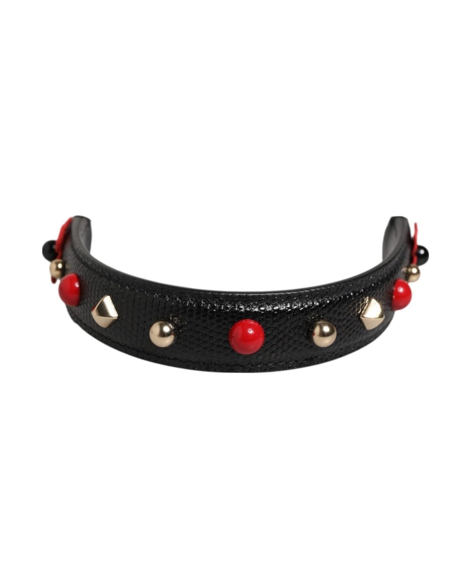 Dolce & Gabbana Black Leather Embellished Bag Handle Women Shoulder Strap Glam Steals