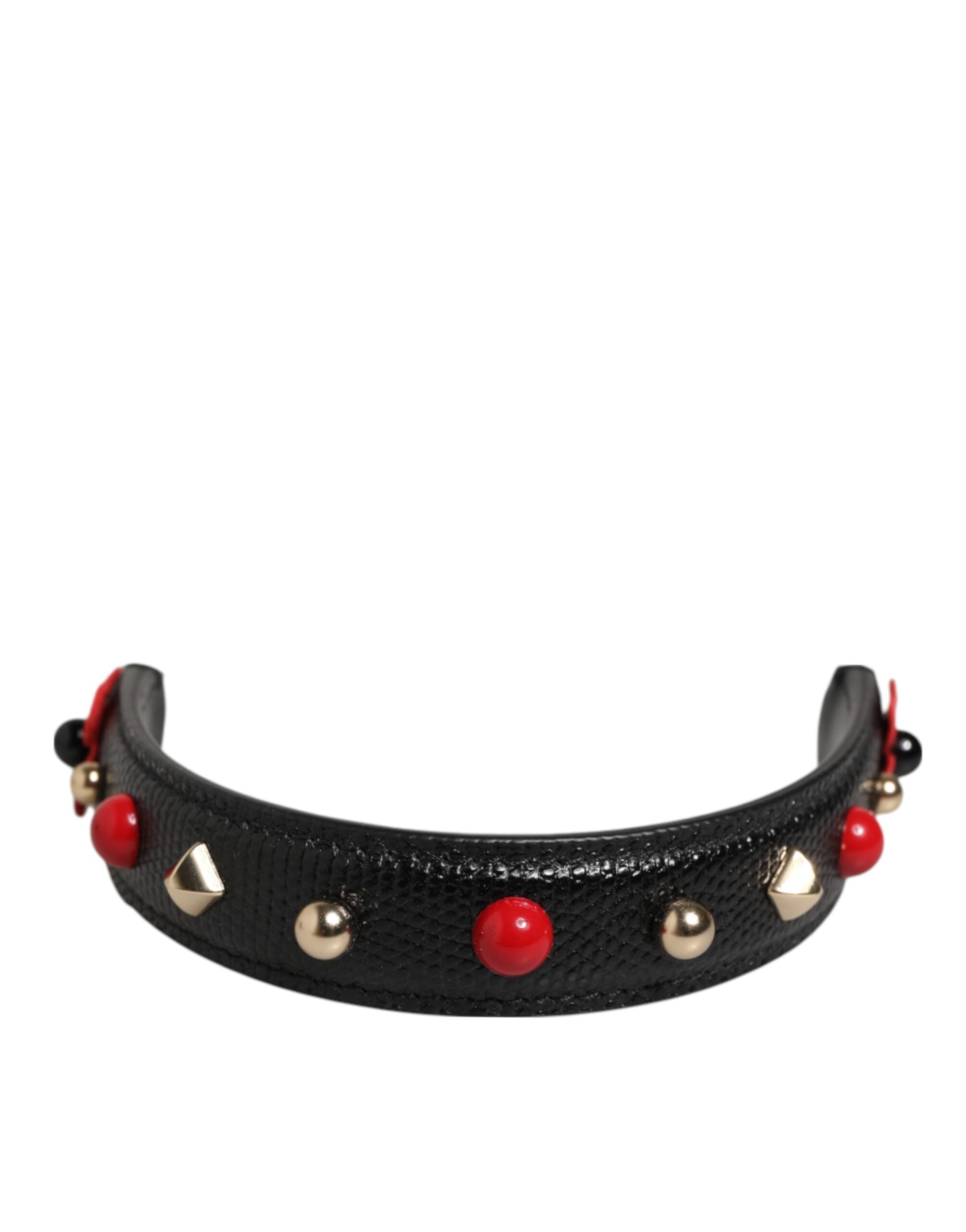 Dolce & Gabbana Black Leather Embellished Bag Handle Women Shoulder Strap Glam Steals