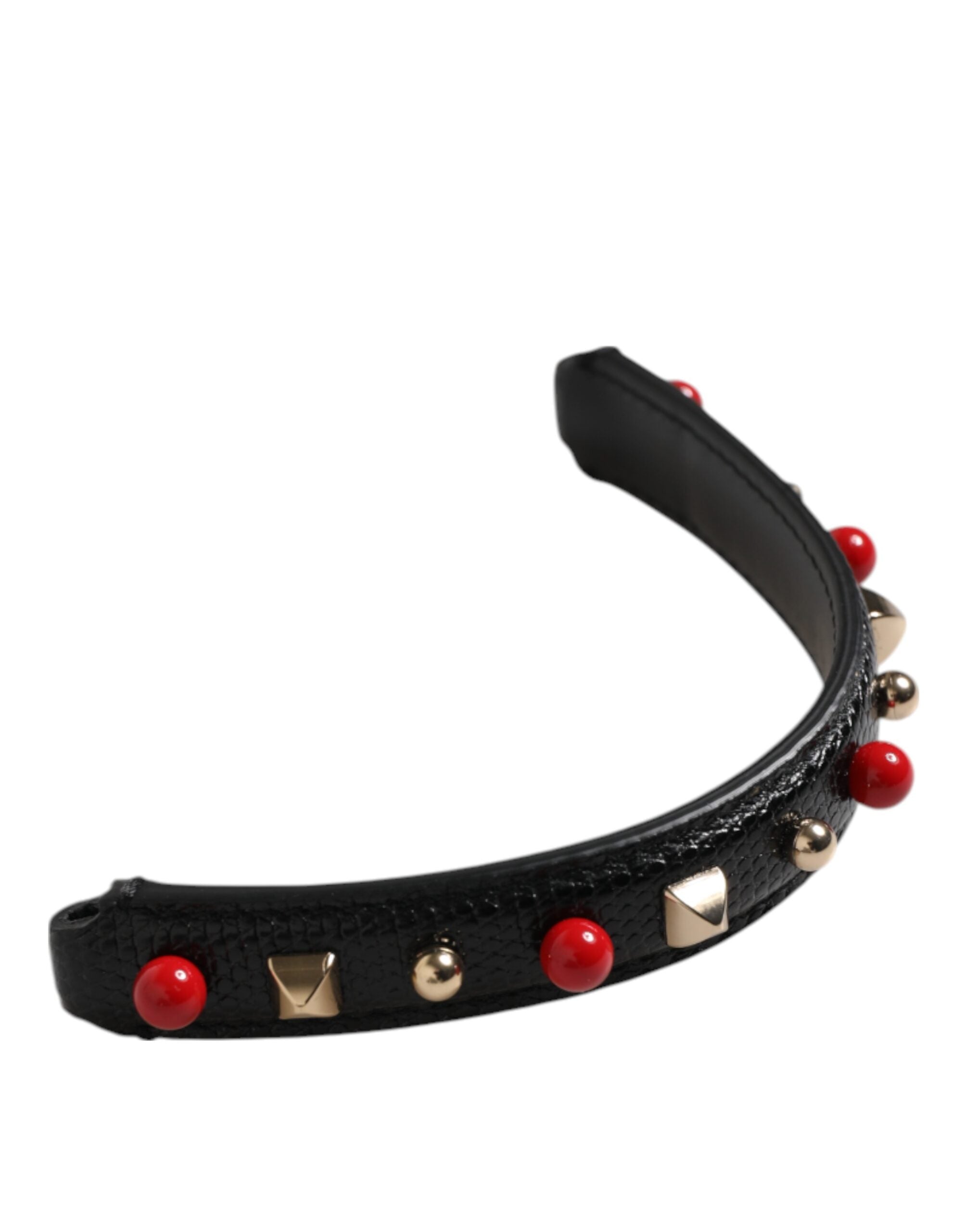 Dolce & Gabbana Black Leather Embellished Bag Handle Women Shoulder Strap Glam Steals