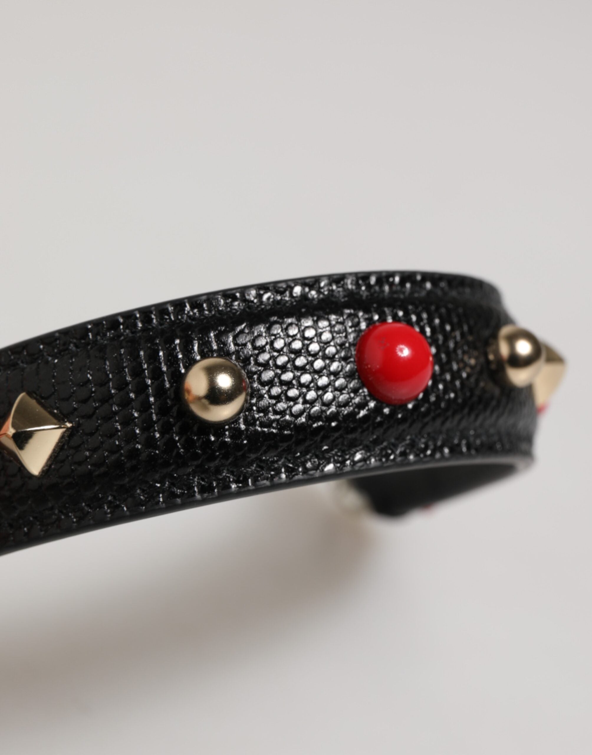 Dolce & Gabbana Black Leather Embellished Bag Handle Women Shoulder Strap Glam Steals