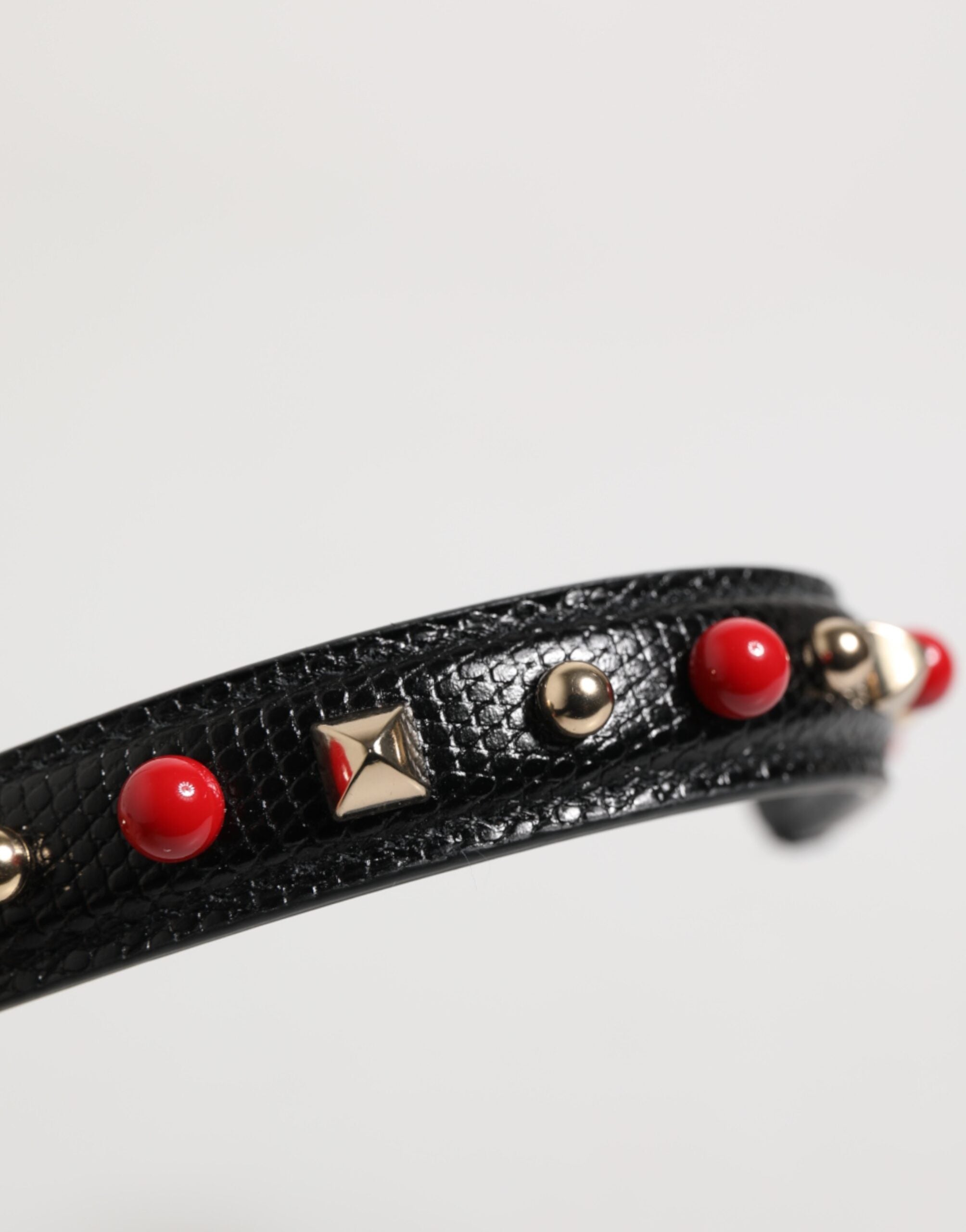 Dolce & Gabbana Black Leather Embellished Bag Handle Women Shoulder Strap Glam Steals