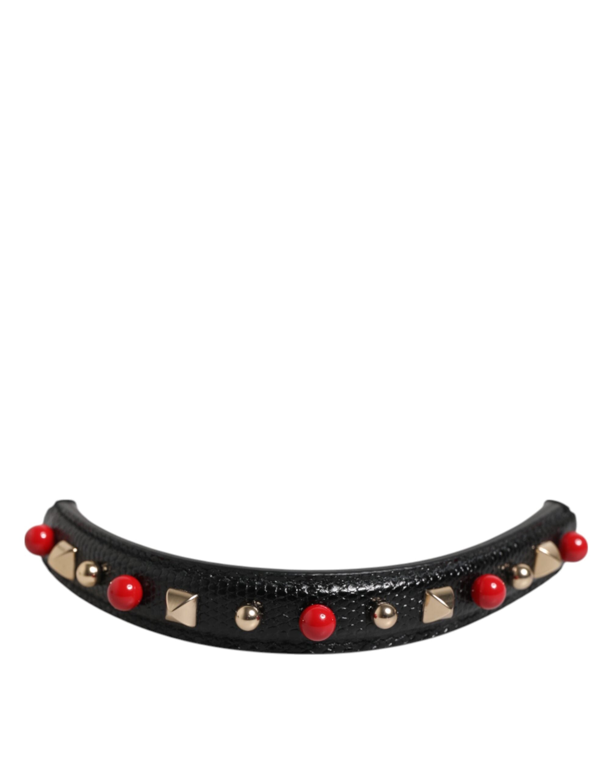 Dolce & Gabbana Black Leather Embellished Bag Handle Women Shoulder Strap Glam Steals