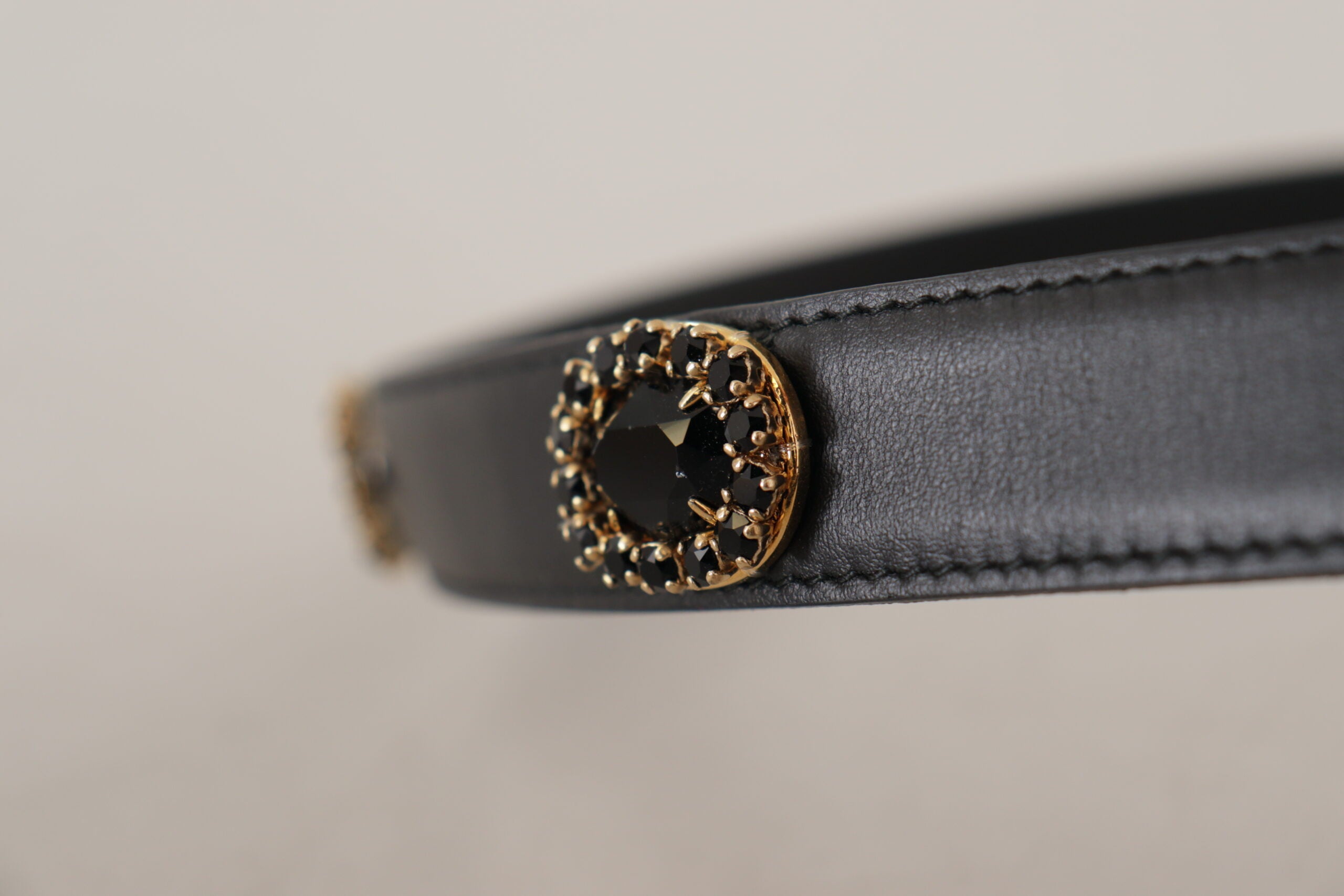 Dolce & Gabbana Black Leather Embellished Crystal Logo Belt Glam Steals