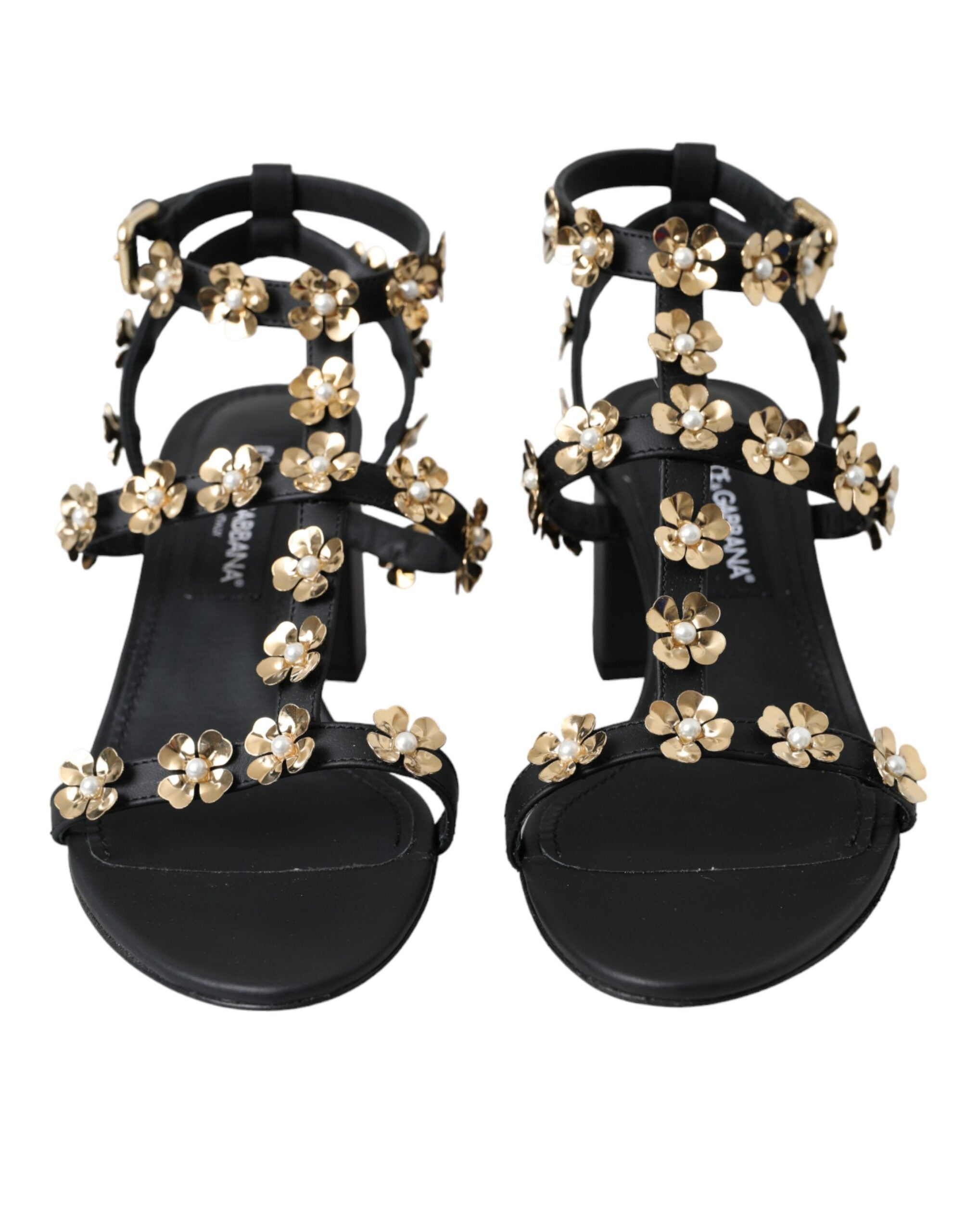 Dolce & Gabbana Black Leather Embellished Heel Sandal Shoes Glam Steals