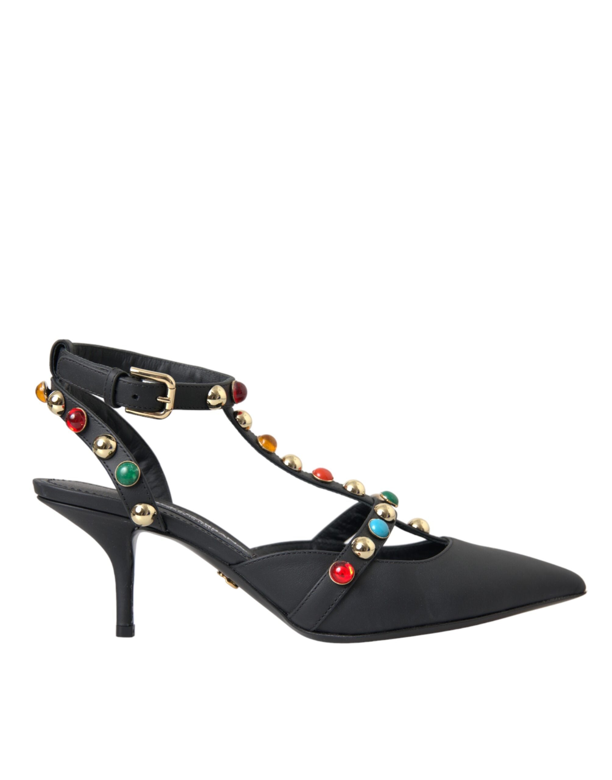 Dolce & Gabbana Black Leather Embellished Heels Sandal Shoes Glam Steals