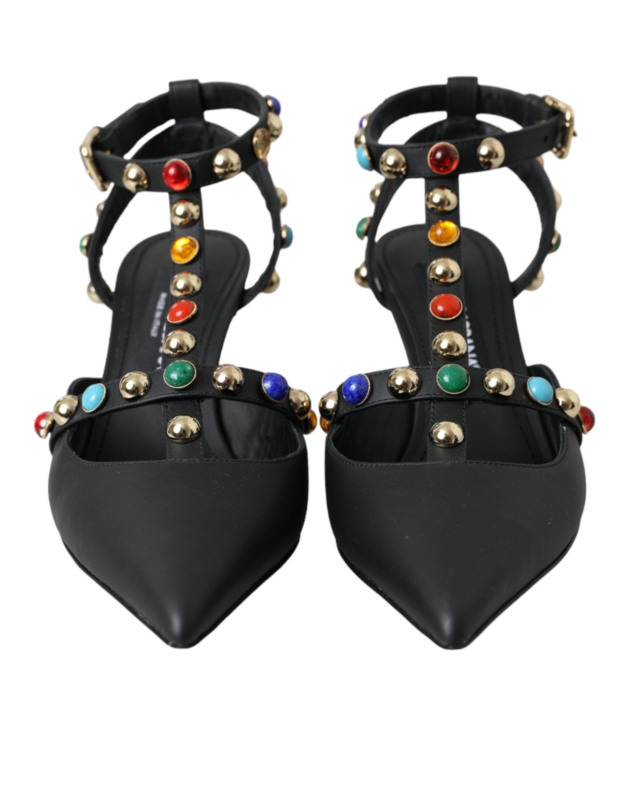 Dolce & Gabbana Black Leather Embellished Heels Sandal Shoes Glam Steals