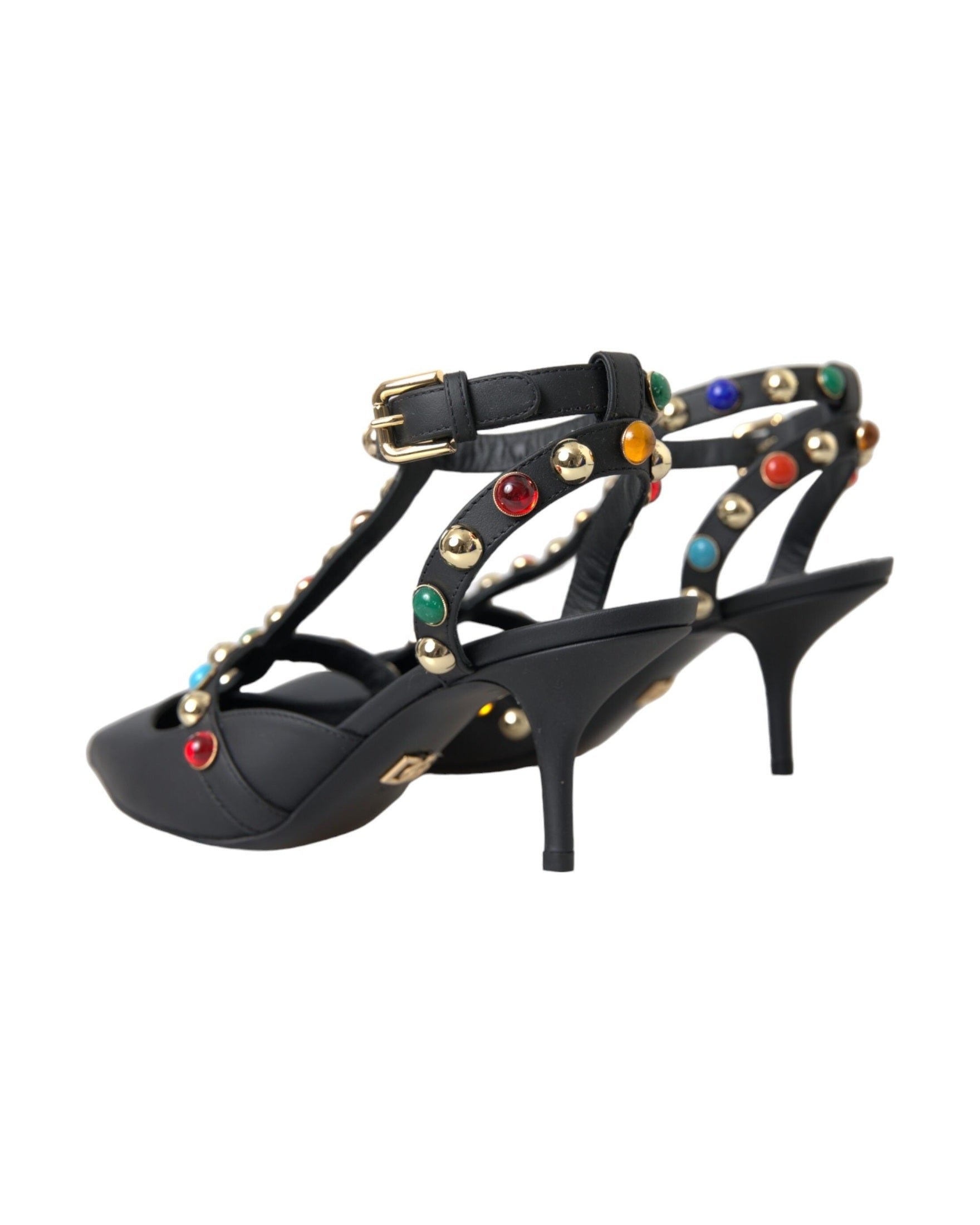 Dolce & Gabbana Black Leather Embellished Heels Sandal Shoes Glam Steals
